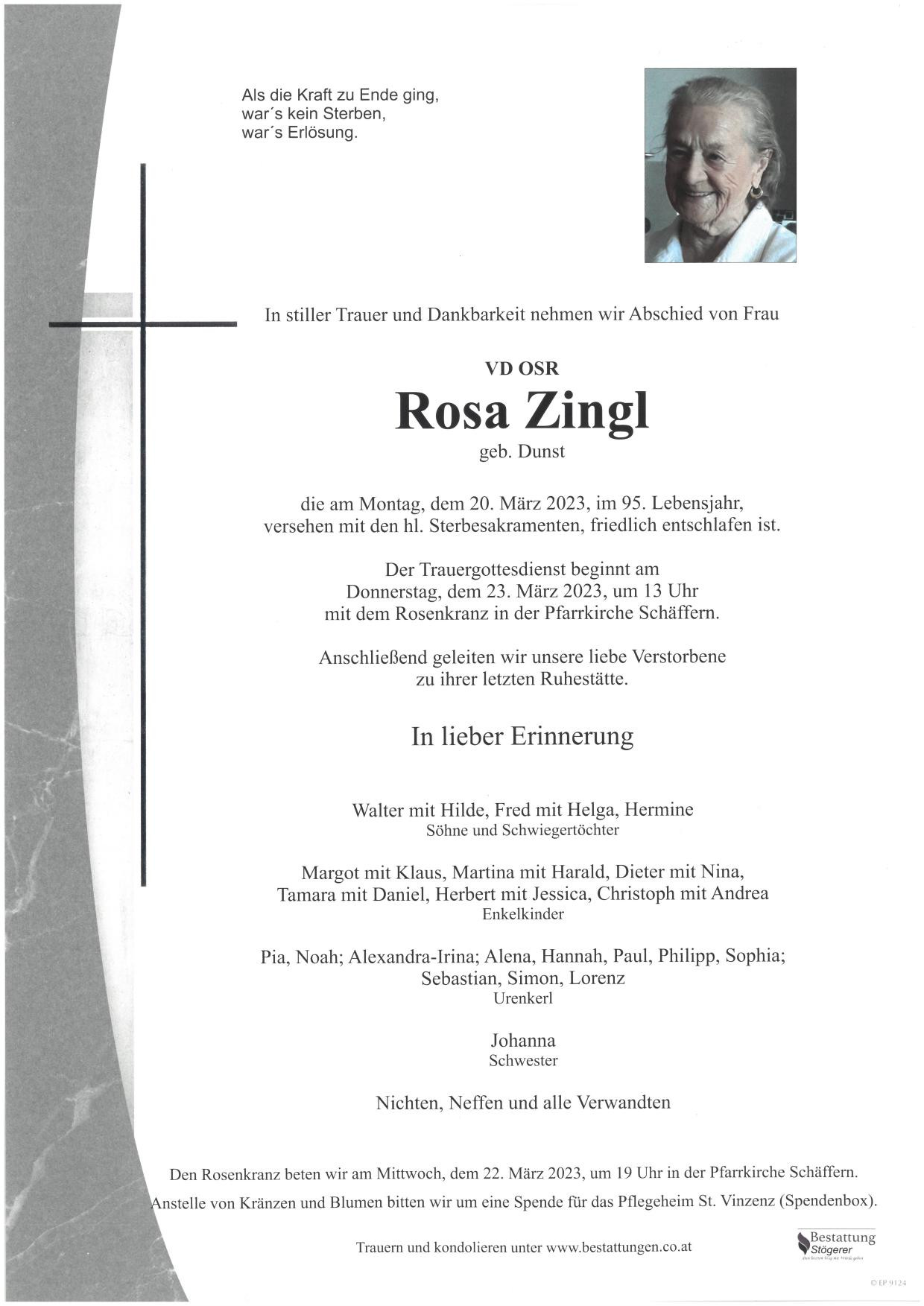 Traueranzeige von VD OSR Rosa Zingl