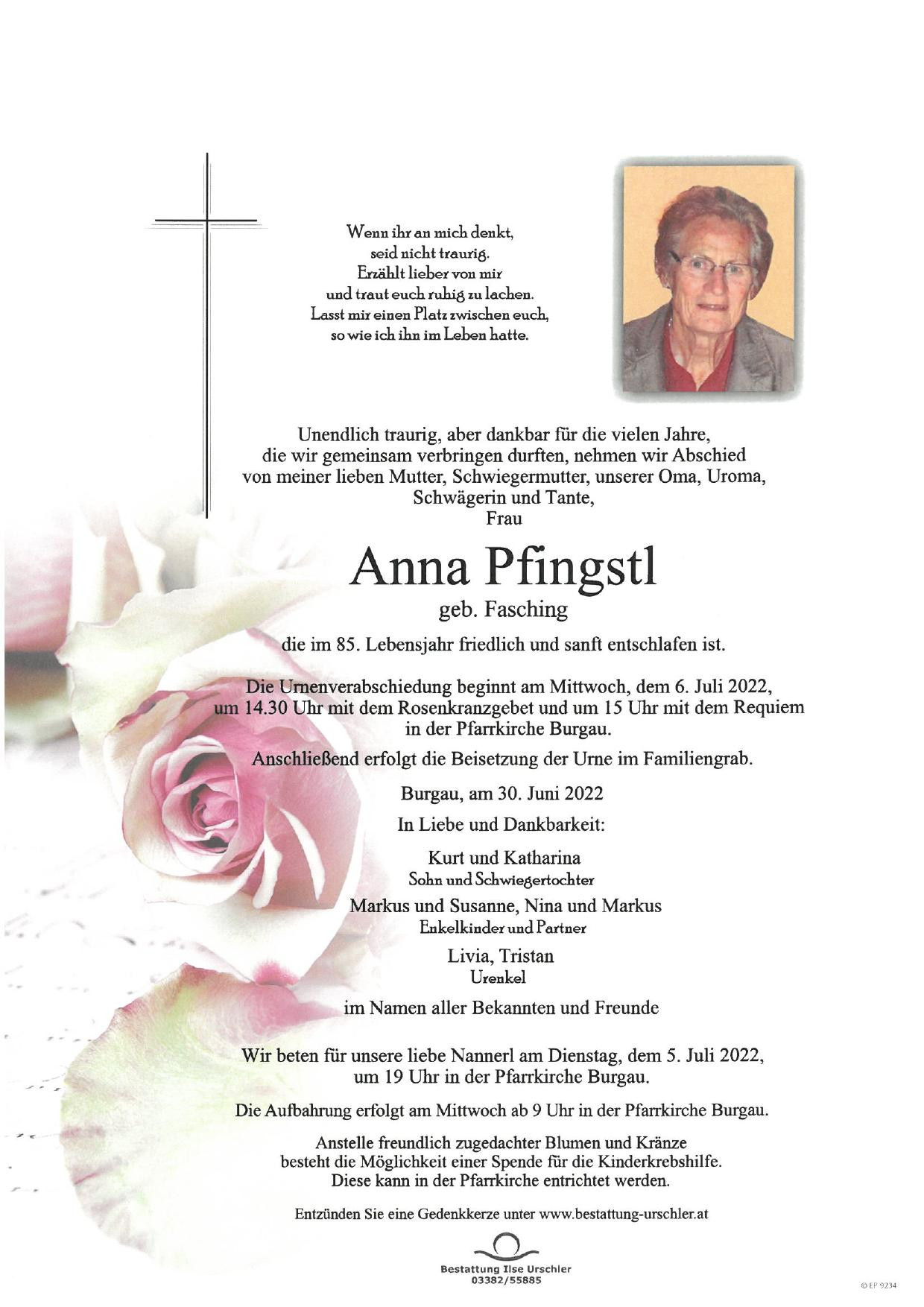 Traueranzeige von Anna Pfingstl