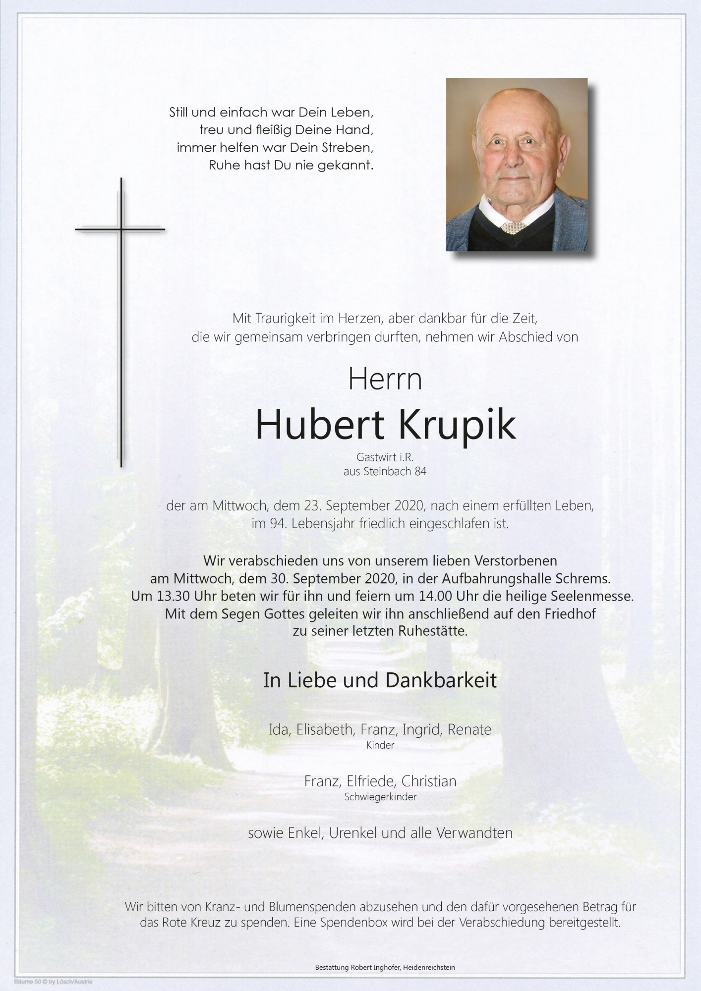 Traueranzeige von Hubert Krupik