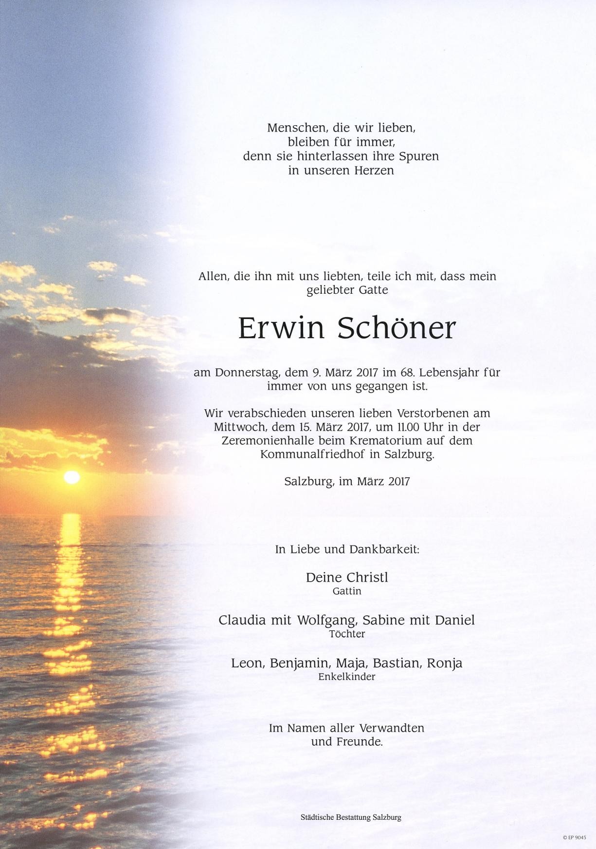 Traueranzeige von Erwin Schöner