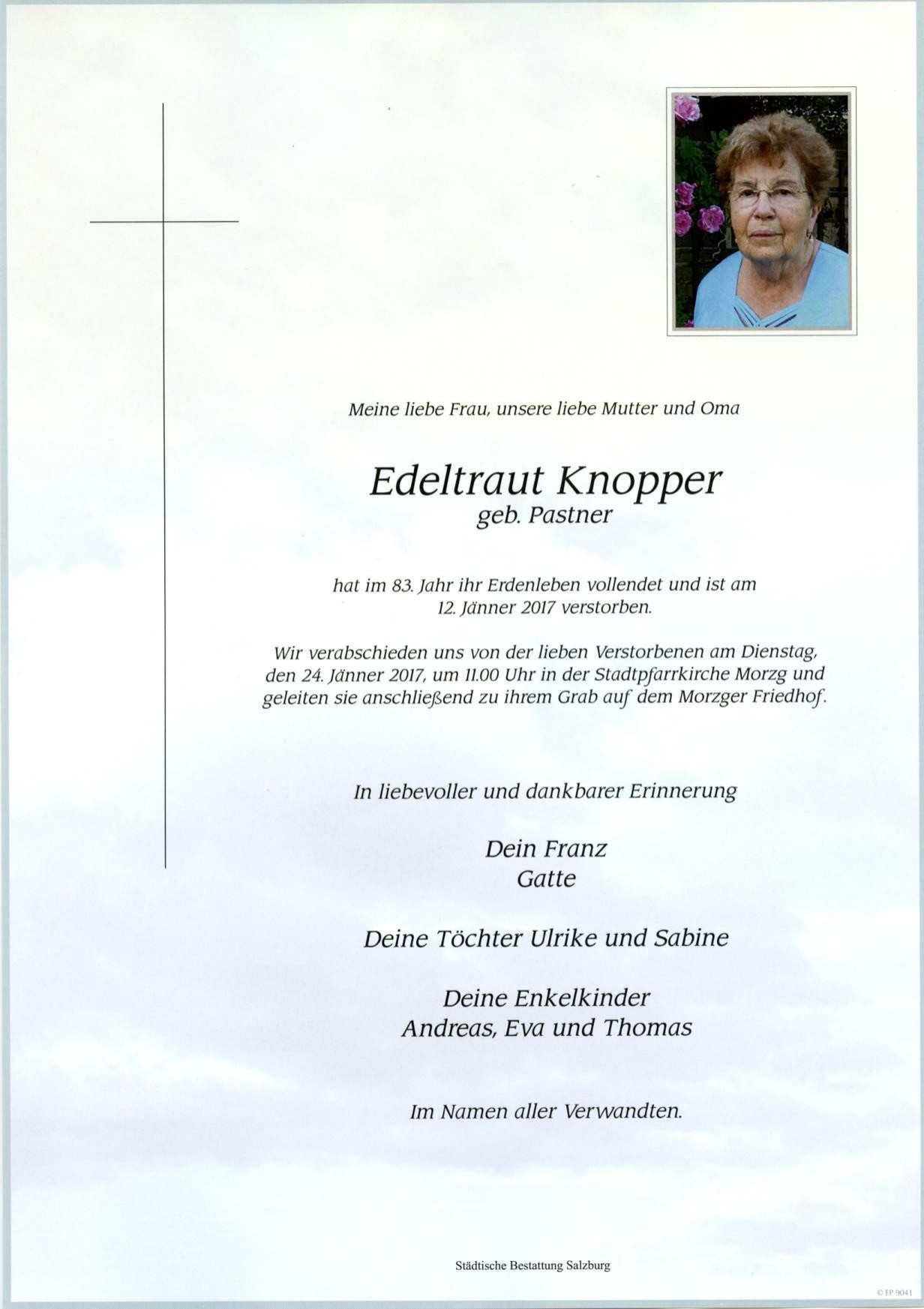 Traueranzeige von Edeltraut Knopper