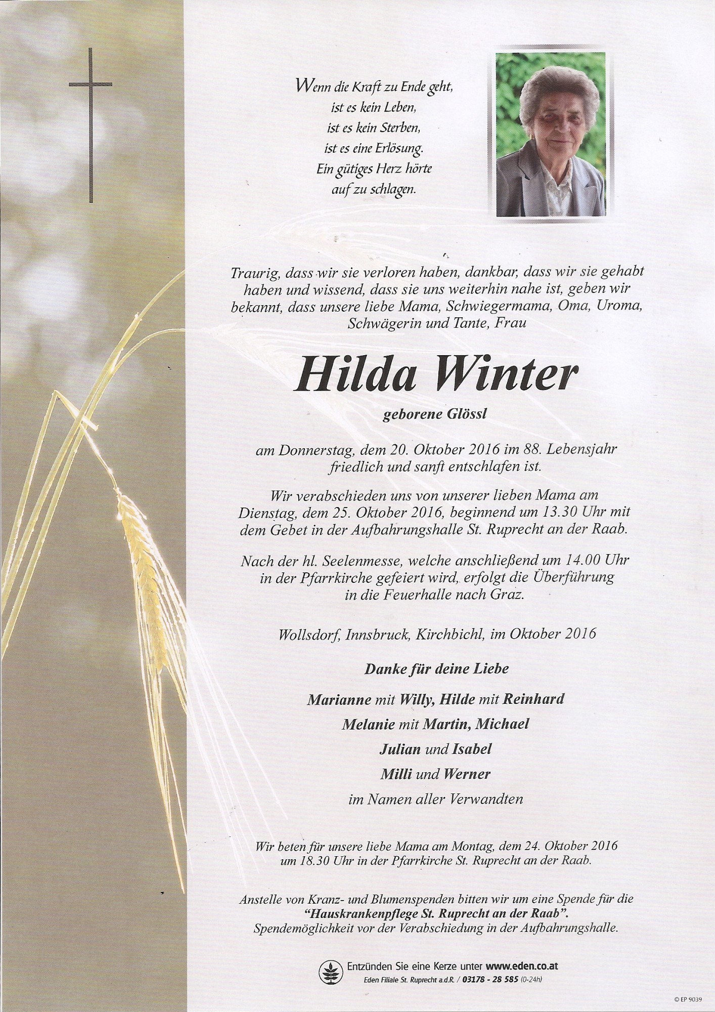 Traueranzeige von Hilda Winter