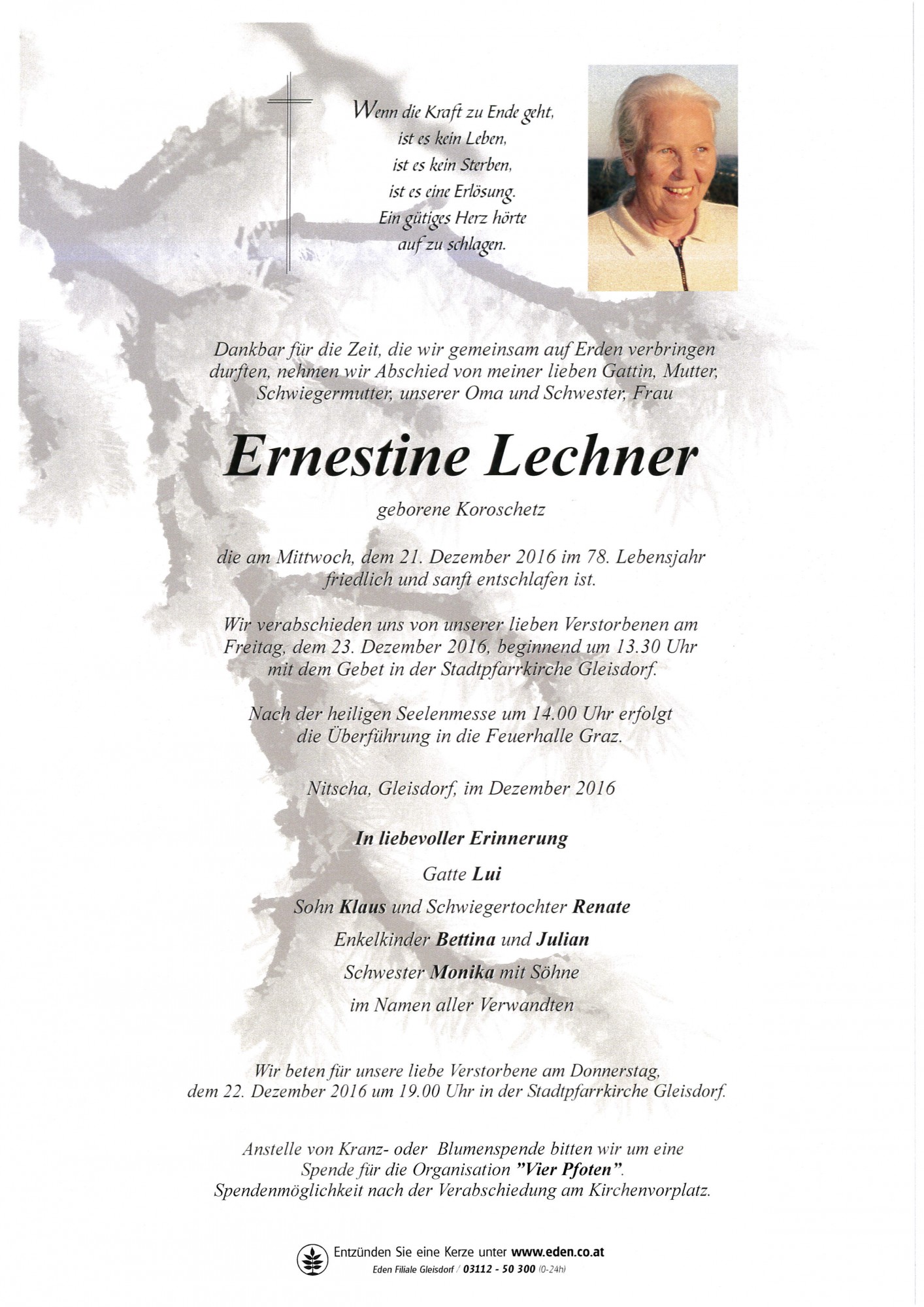 Traueranzeige von Ernestine Lechner