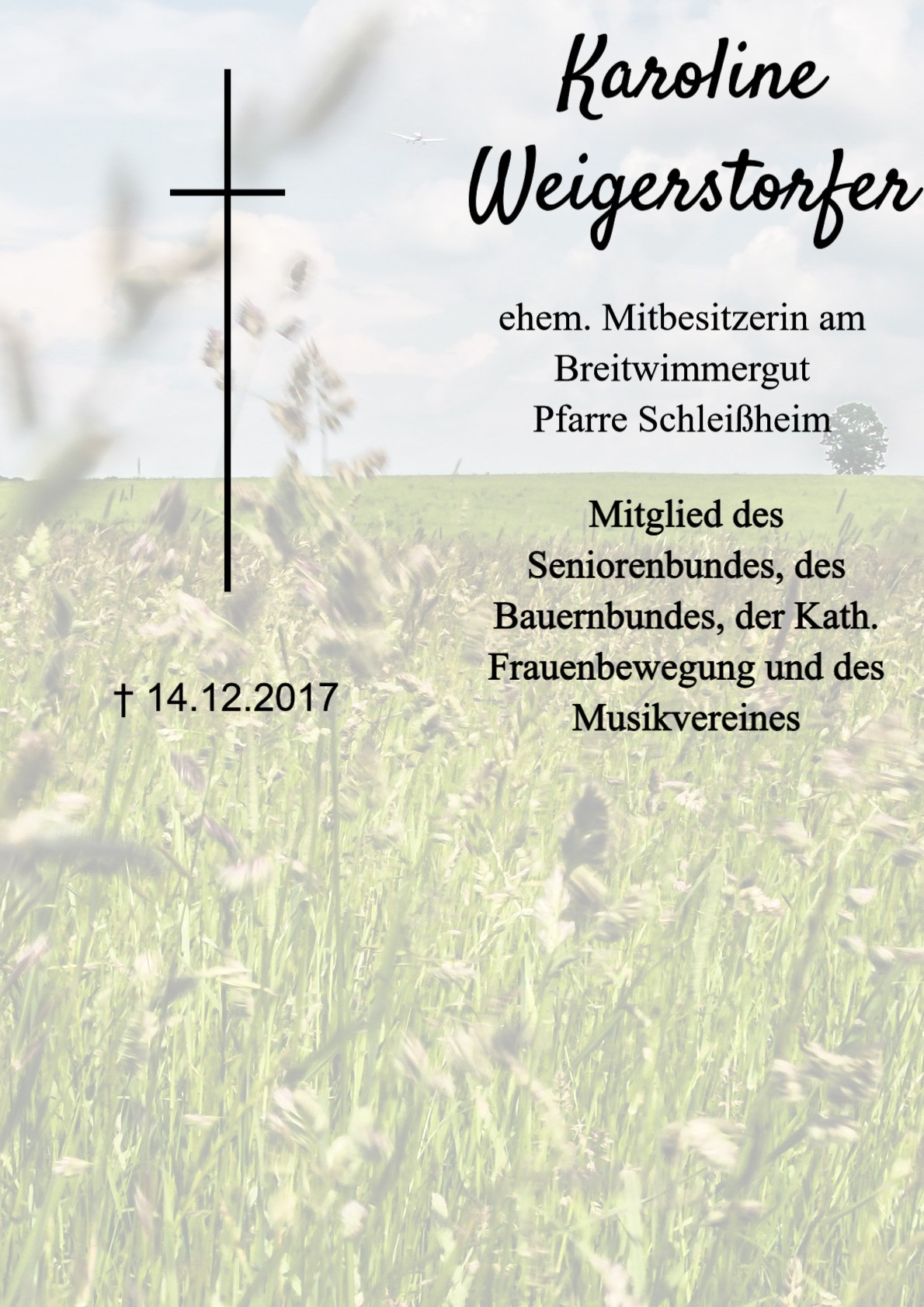 Traueranzeige von Karoline Weigerstorfer