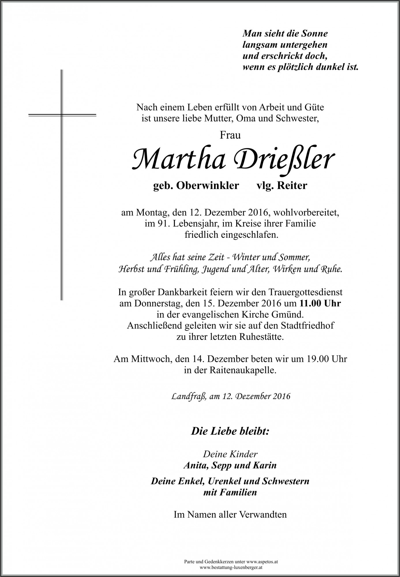 Traueranzeige von Martha Drießler