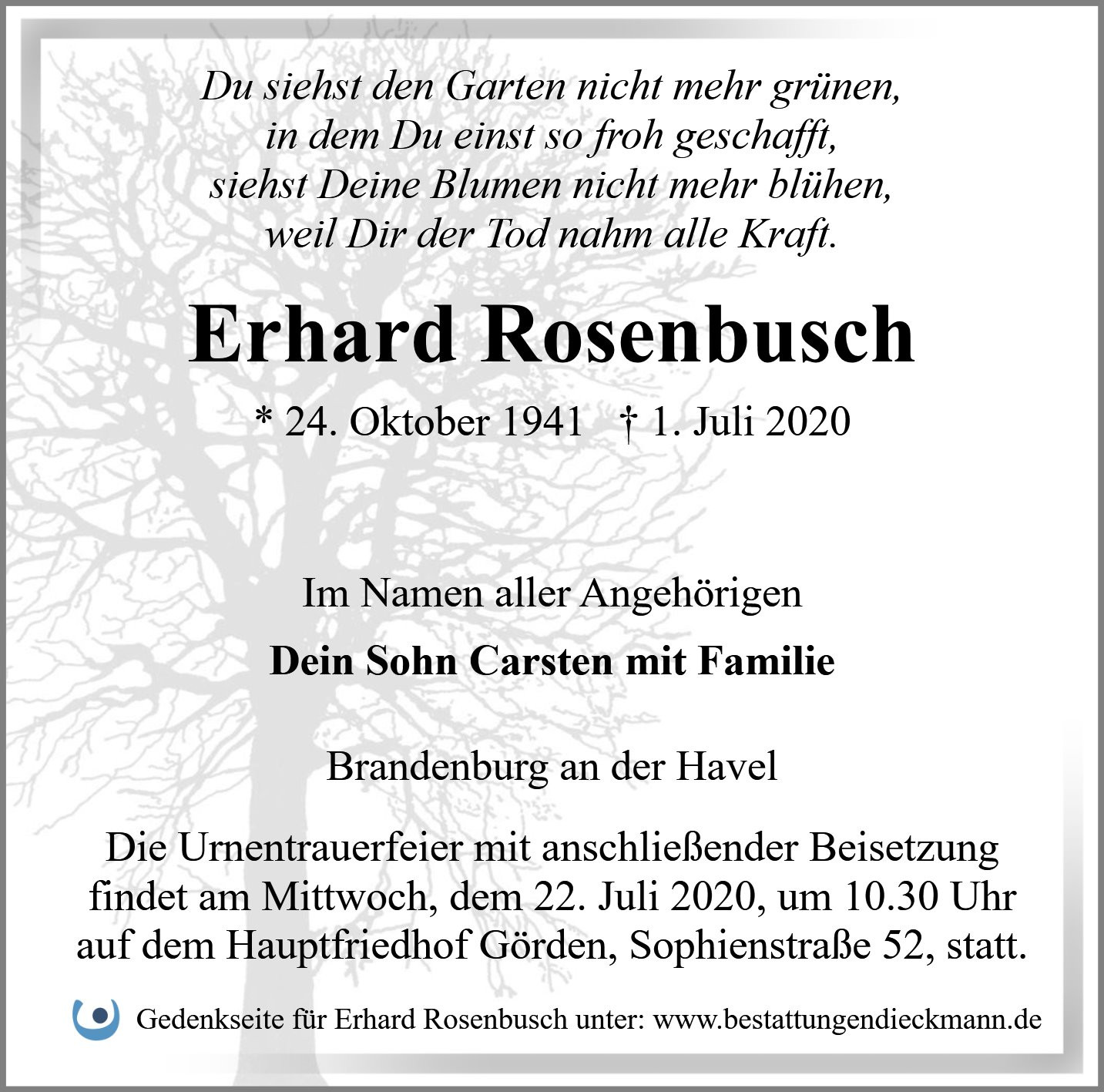 Traueranzeige von Erhard Rosenbusch