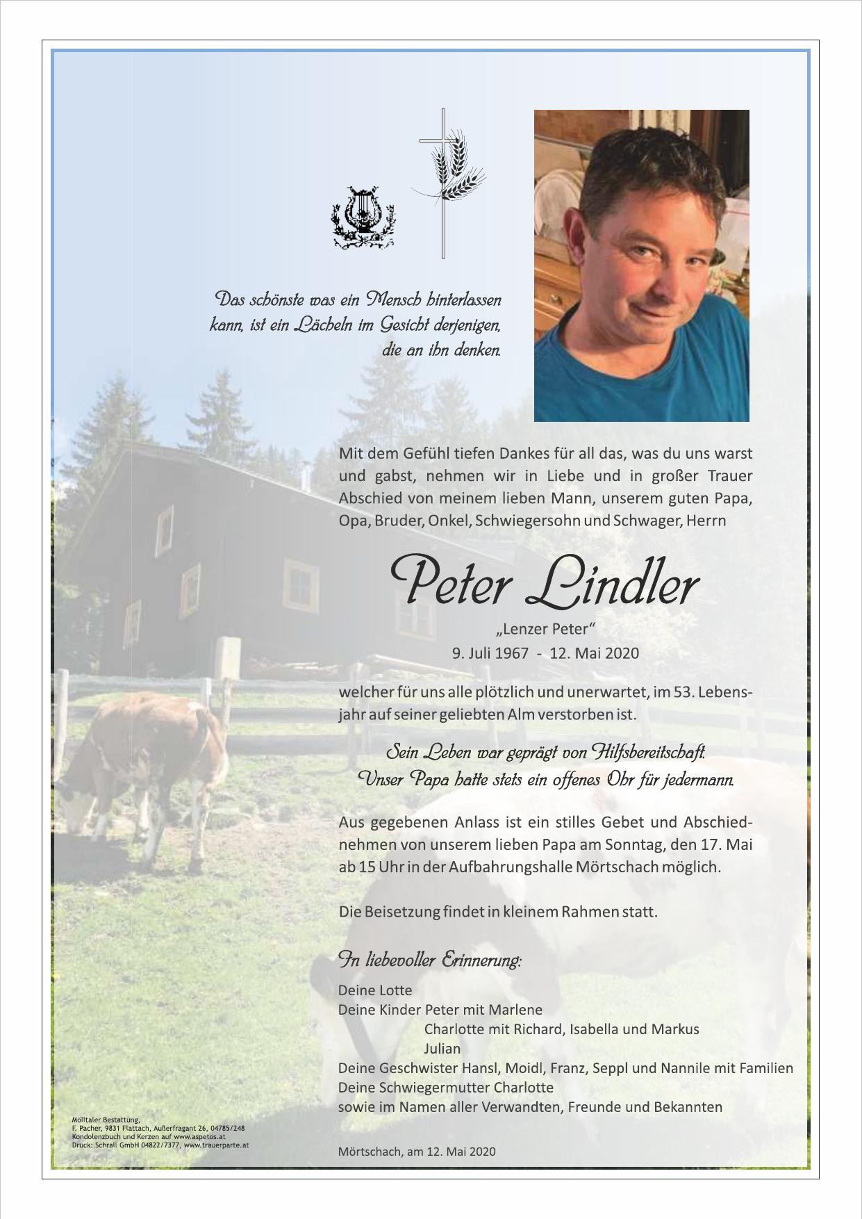 Traueranzeige von Peter Lindler