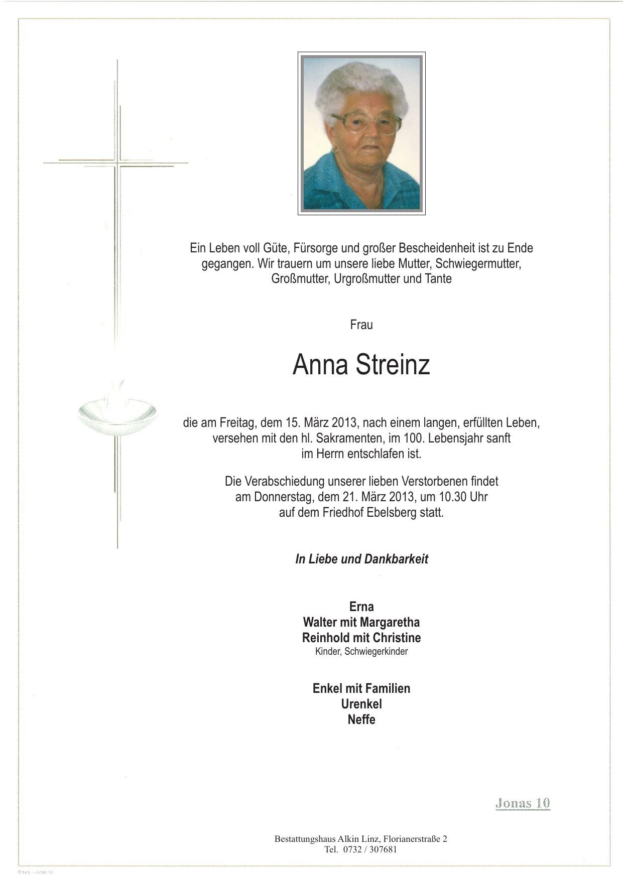 Traueranzeige von Anna Streinz