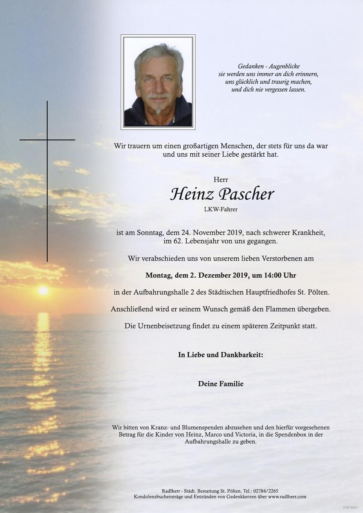 Traueranzeige von Heinz Pascher