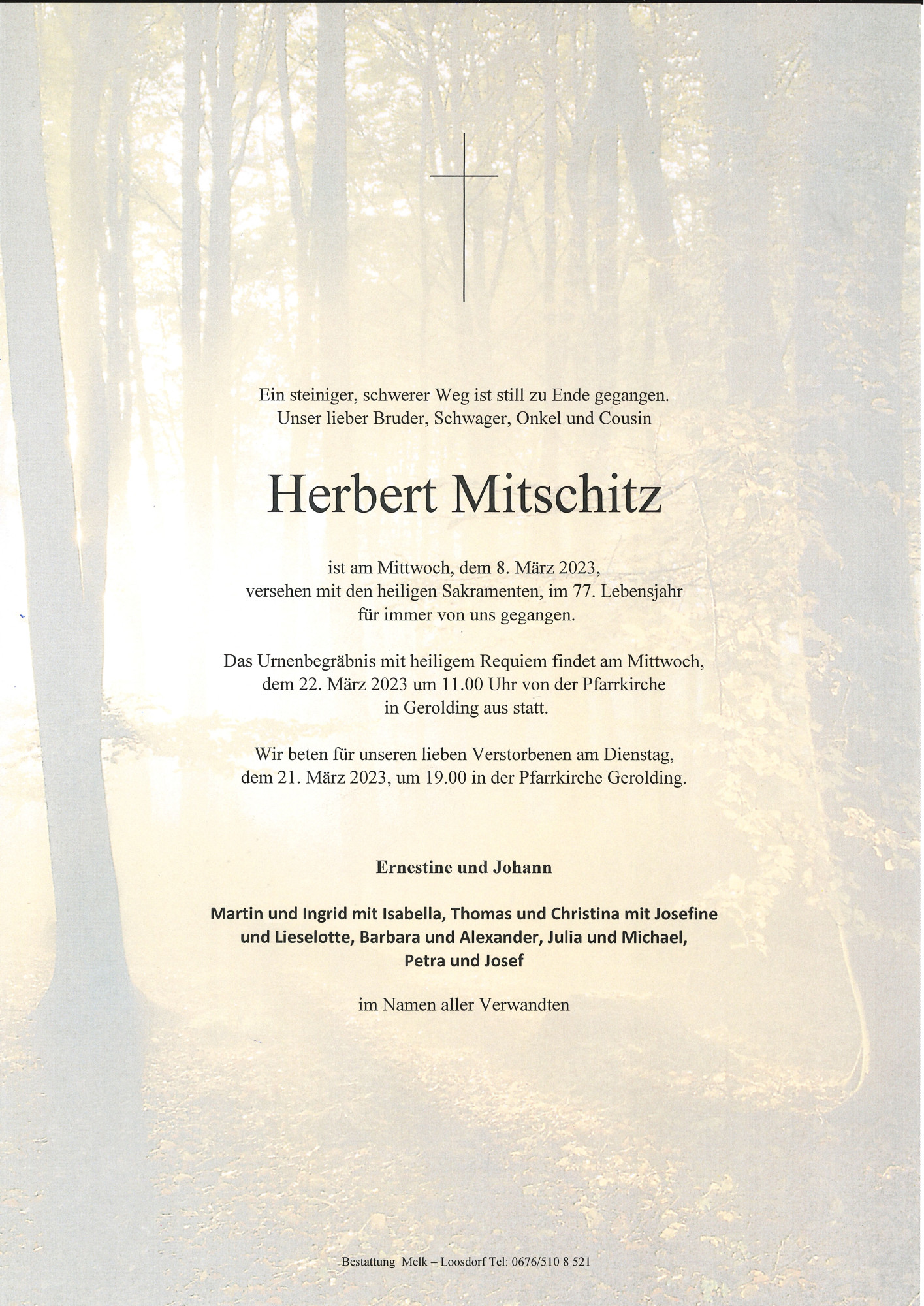 Traueranzeige von Herbert Mitschitz