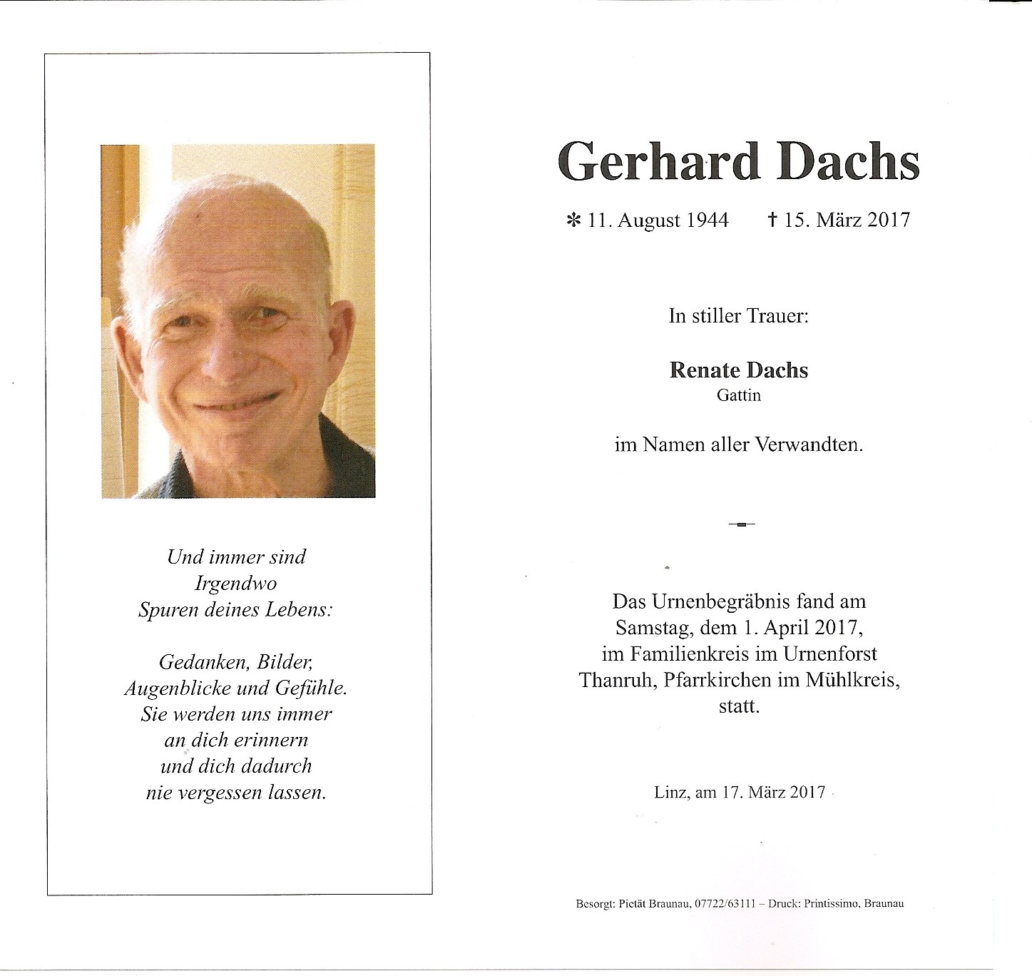 Traueranzeige von Gerhard Dachs