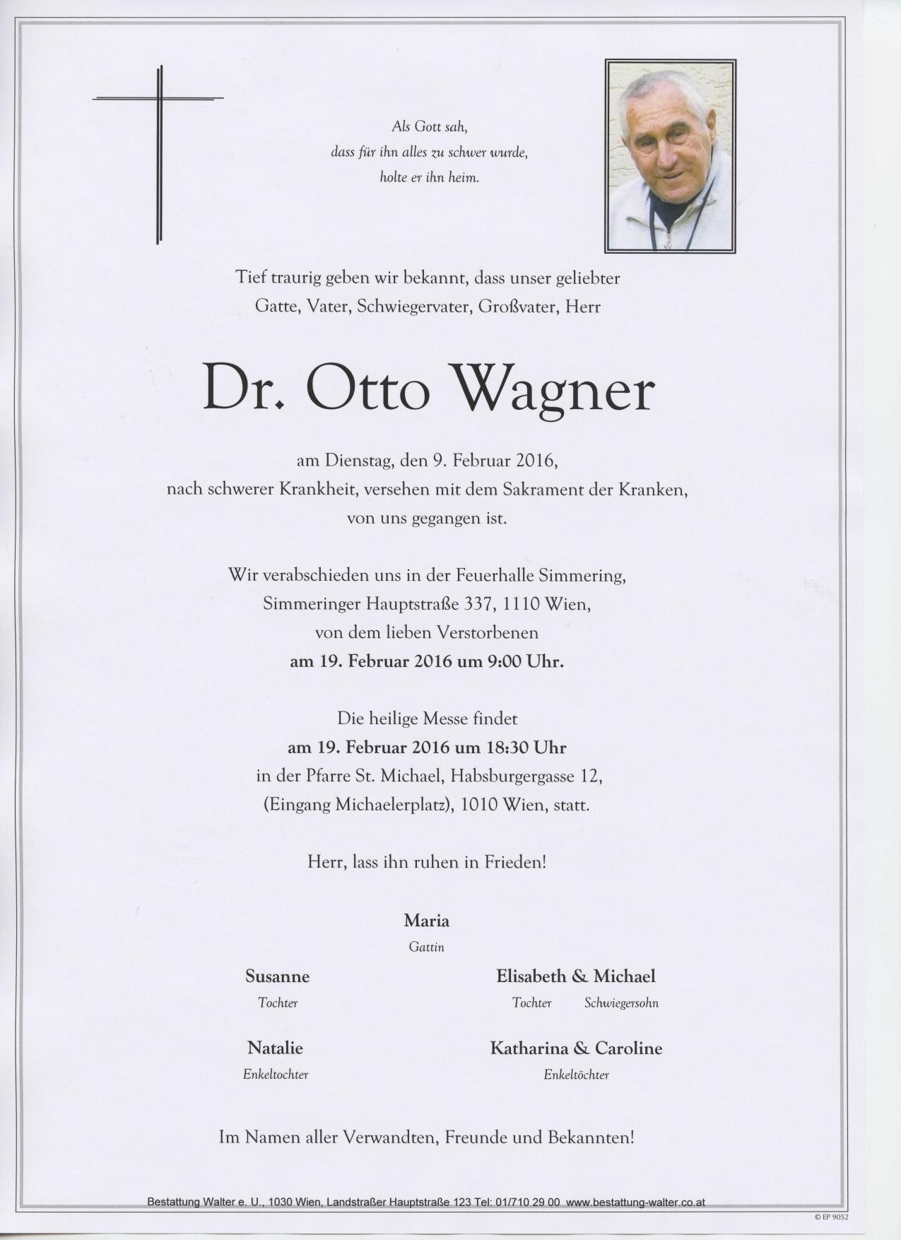Traueranzeige von Dr. Otto Wagner