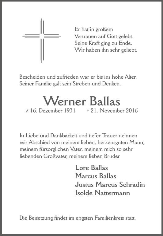 Traueranzeige von Werner Ballas