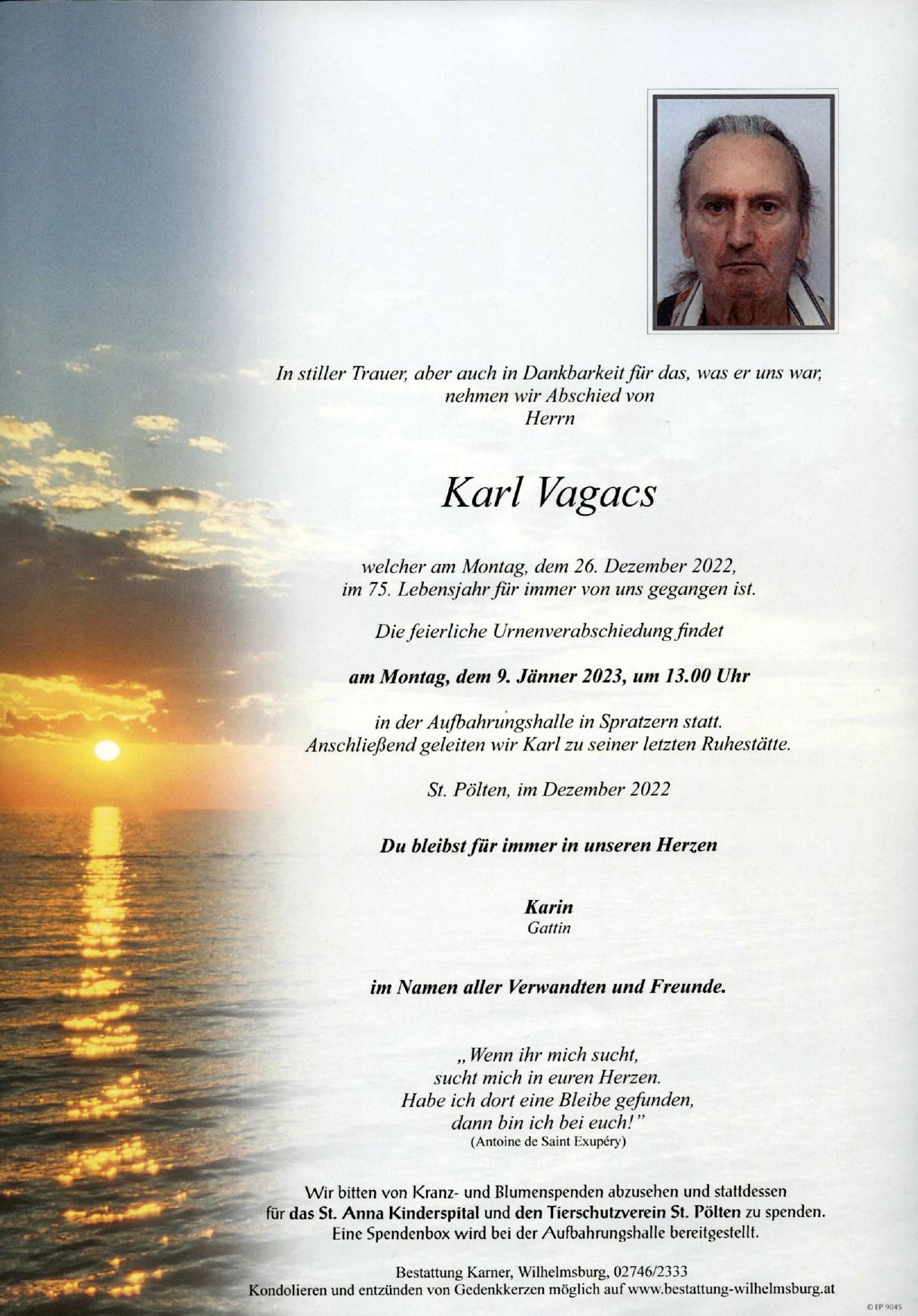 Traueranzeige von Karl Vagacs