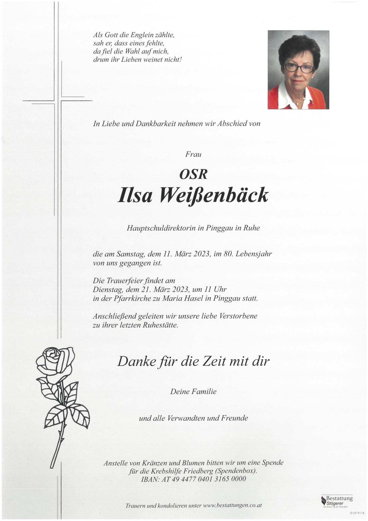 Traueranzeige von OSR Ilsa Weißenbäck