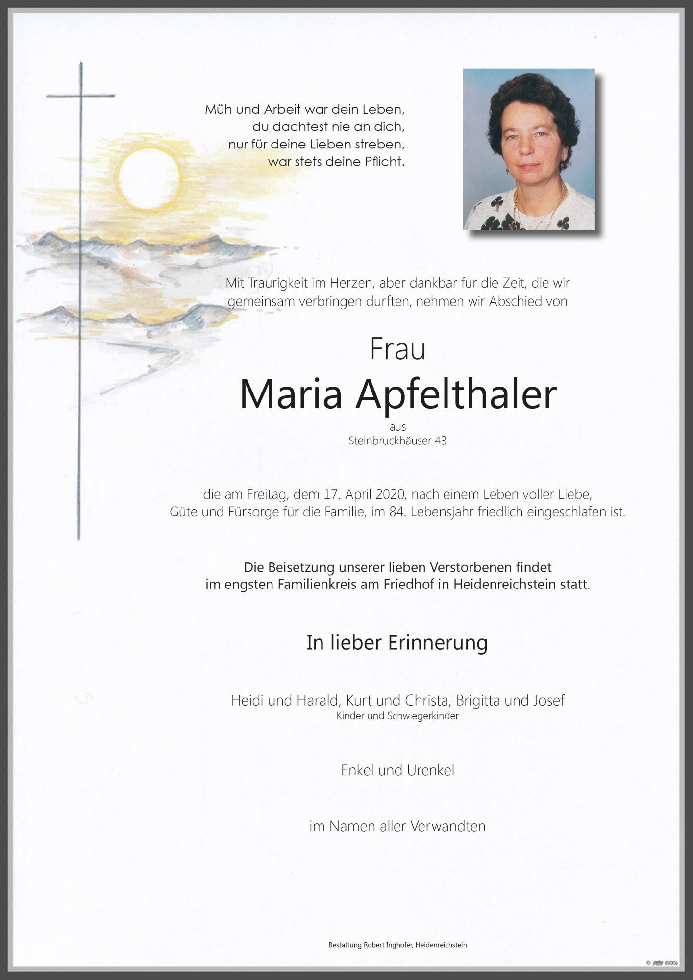 Traueranzeige von Maria Apfelthaler