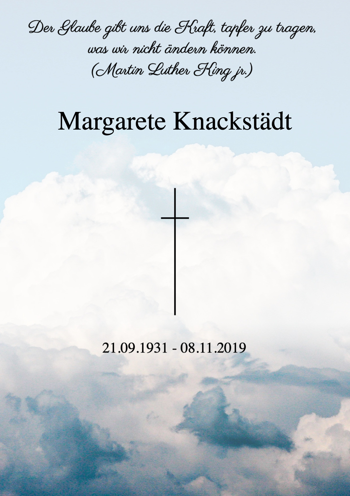 Traueranzeige von Margarete Knackstädt