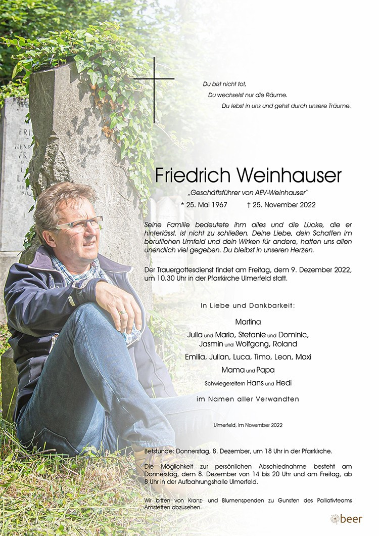 Traueranzeige von Friedrich Weinhauser