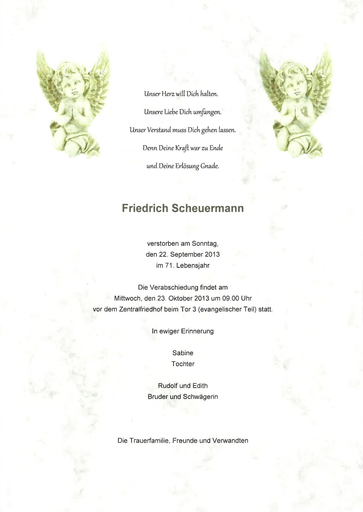 Traueranzeige von Friedrich Scheuermann