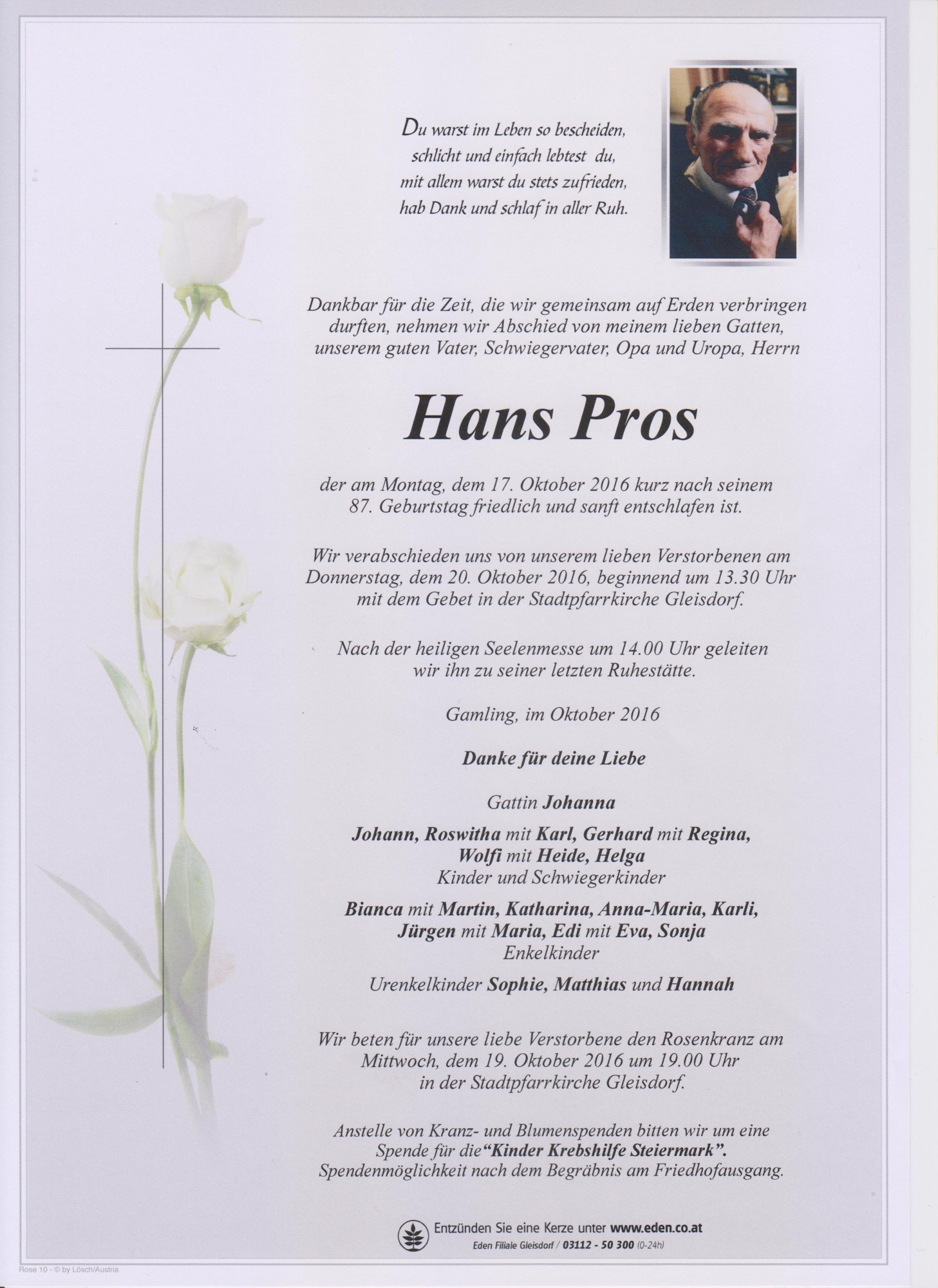Traueranzeige von Johann Pros