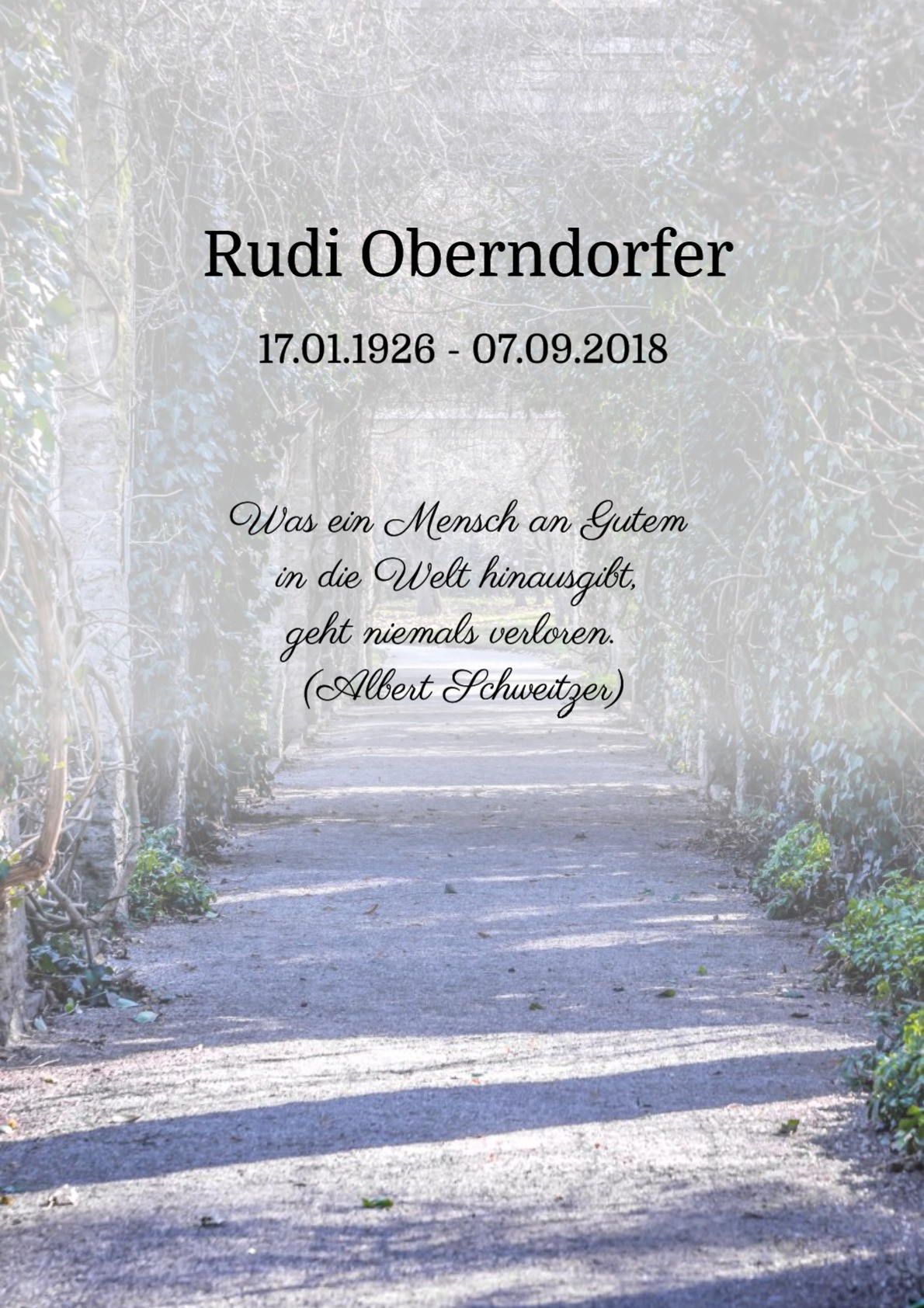 Traueranzeige von Rudi Oberndorfer