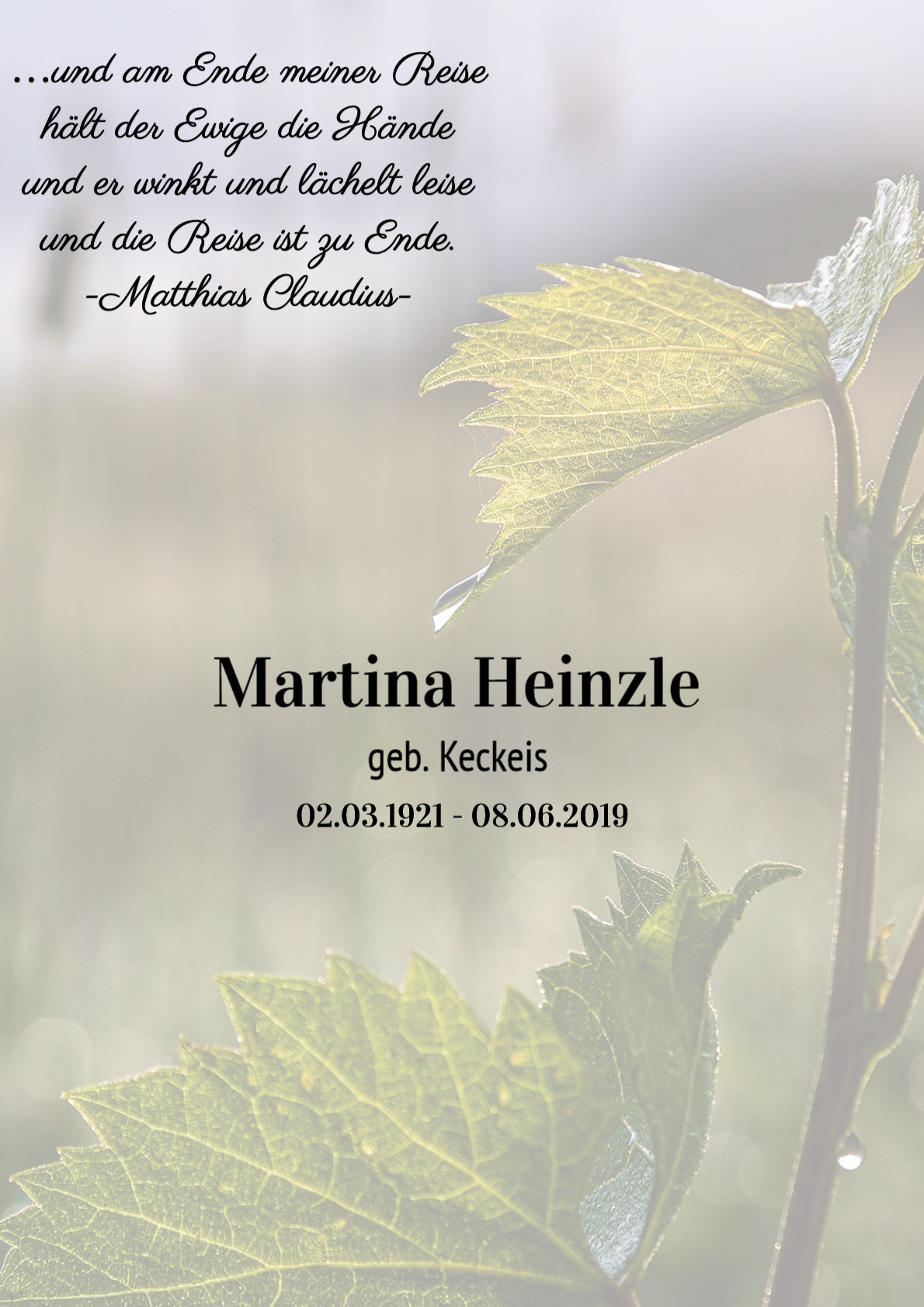 Traueranzeige von Martina Heinzle