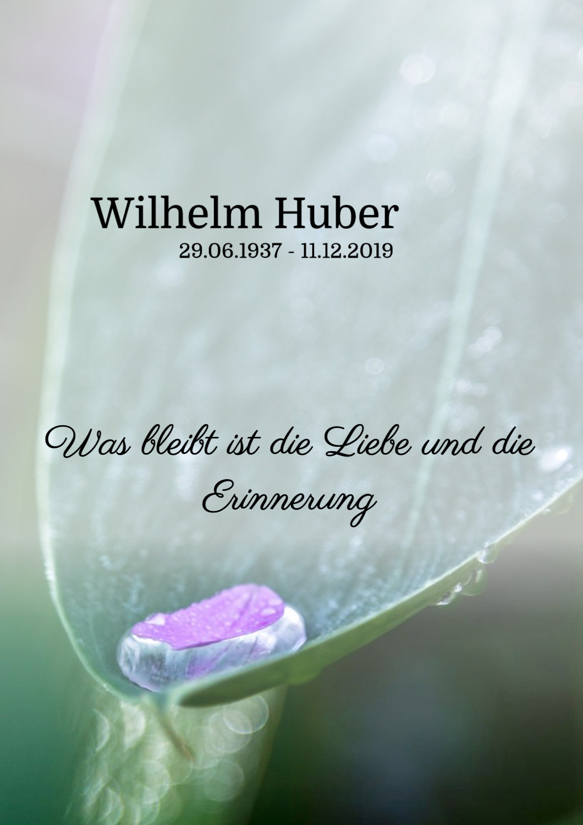 Traueranzeige von Wilhelm Huber