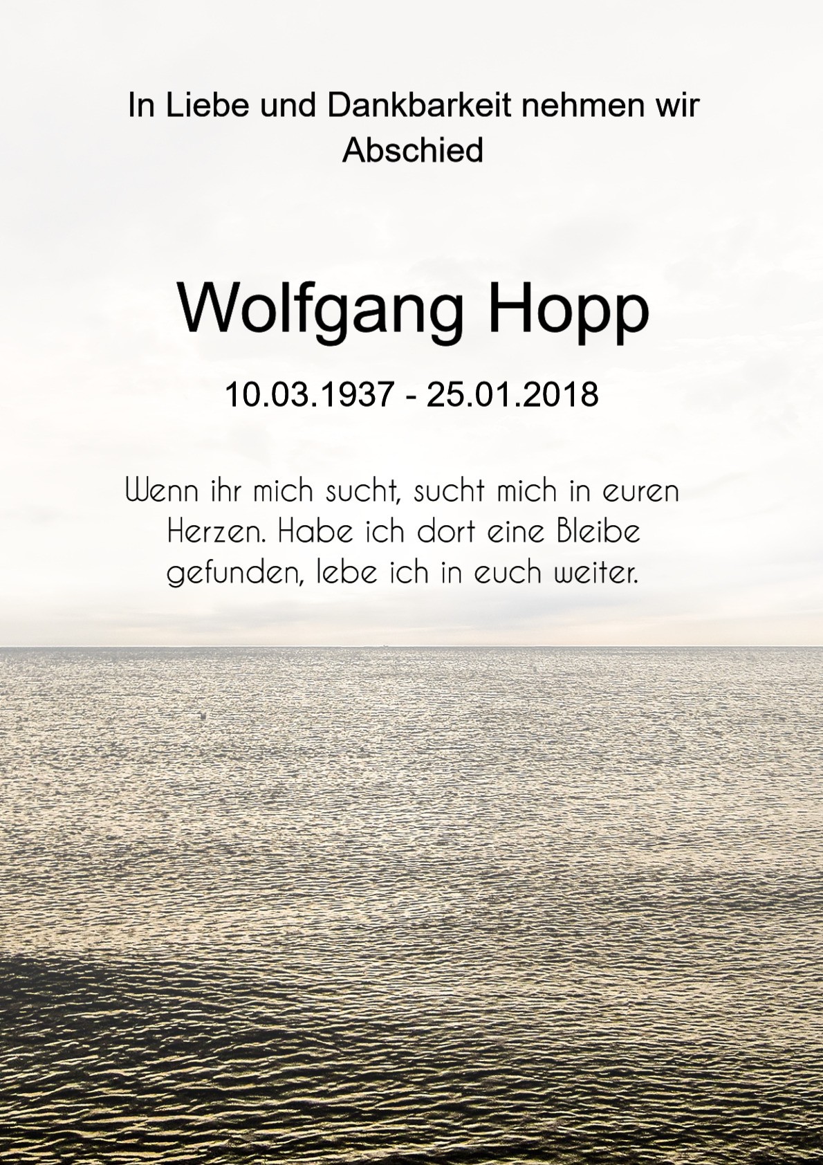 Traueranzeige von Wolfgang Hopp
