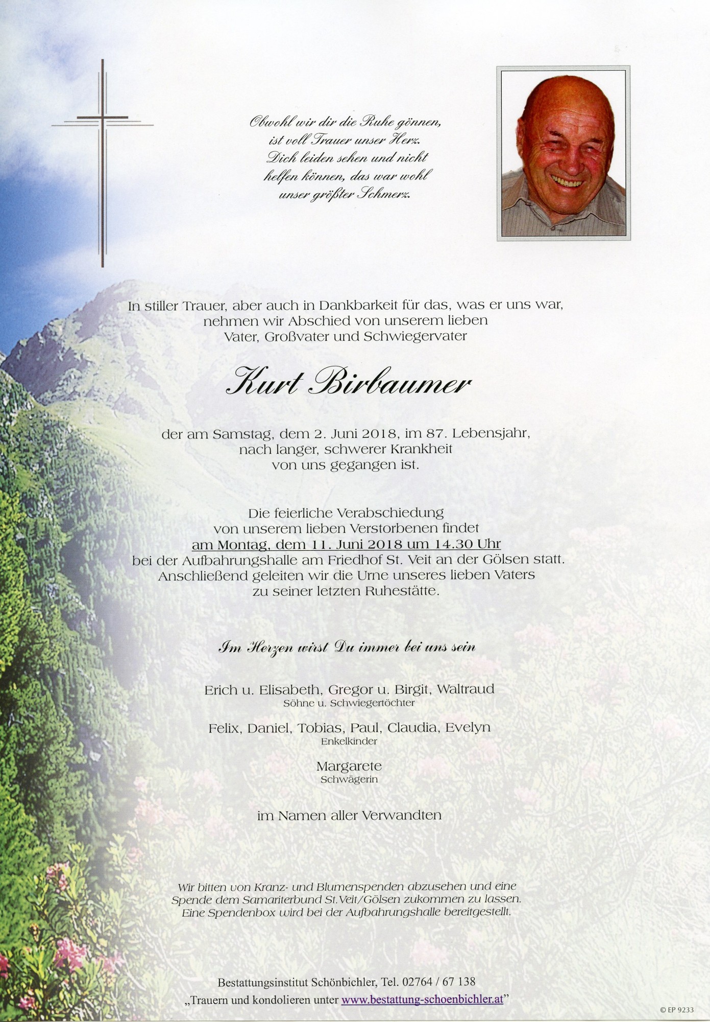 Traueranzeige von Kurt Birbaumer