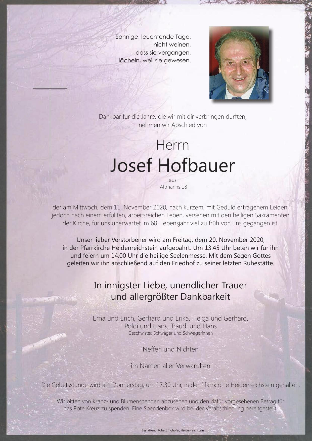 Traueranzeige von Josef Hofbauer