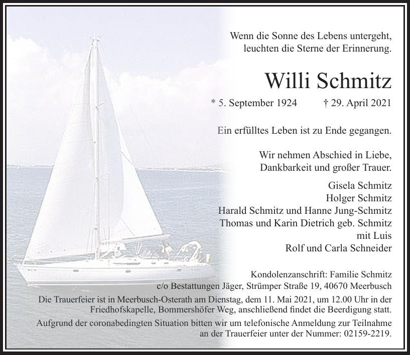 Traueranzeige von Willi Schmitz