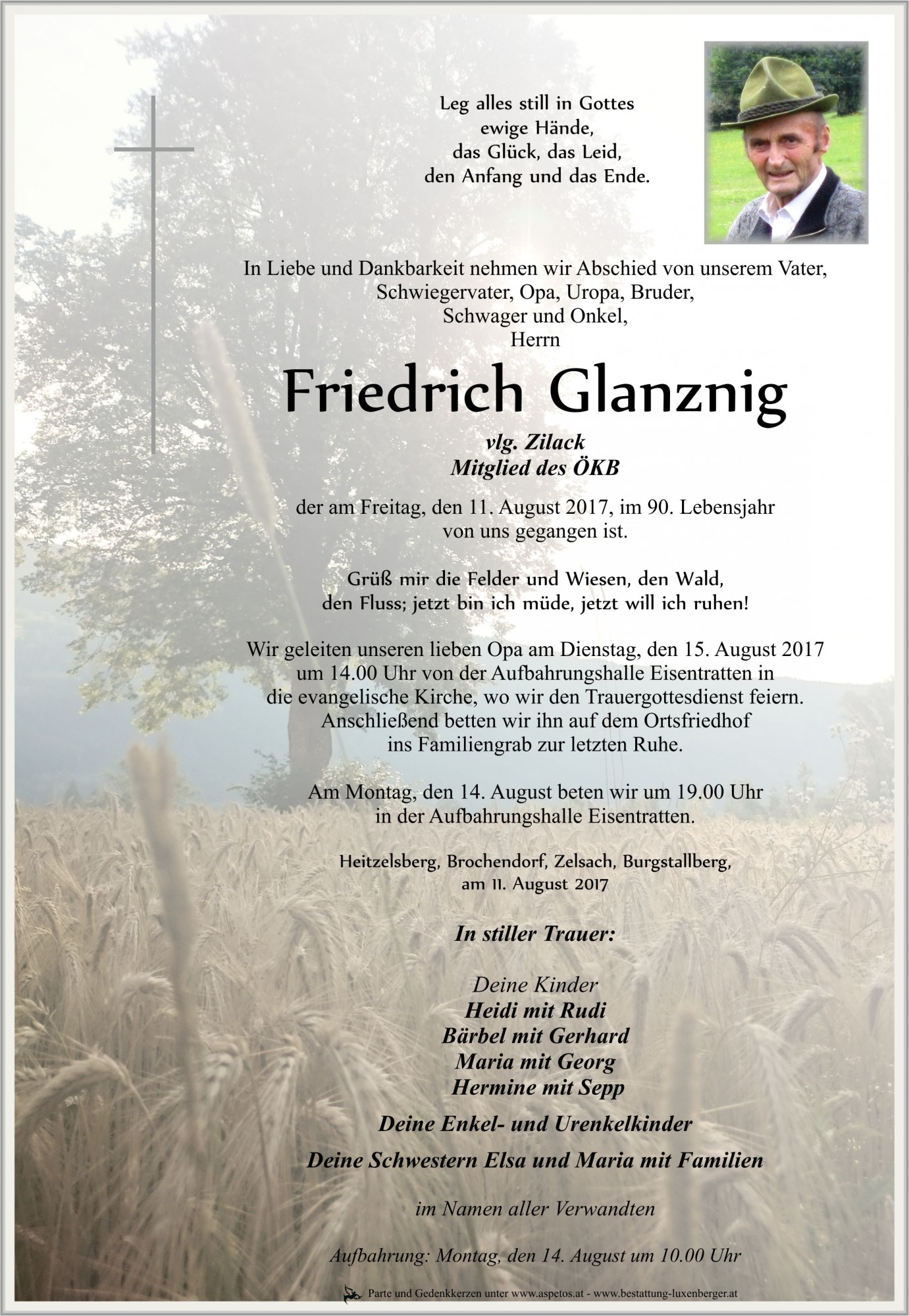 Traueranzeige von Friedrich Glanznig