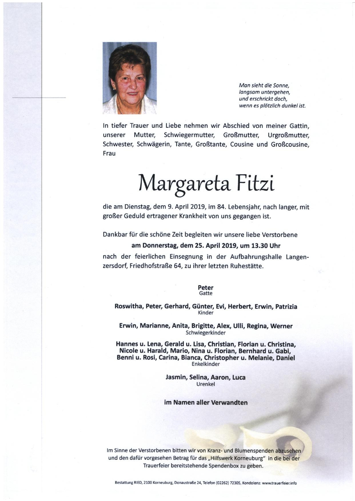 Traueranzeige von Margareta Fitzi