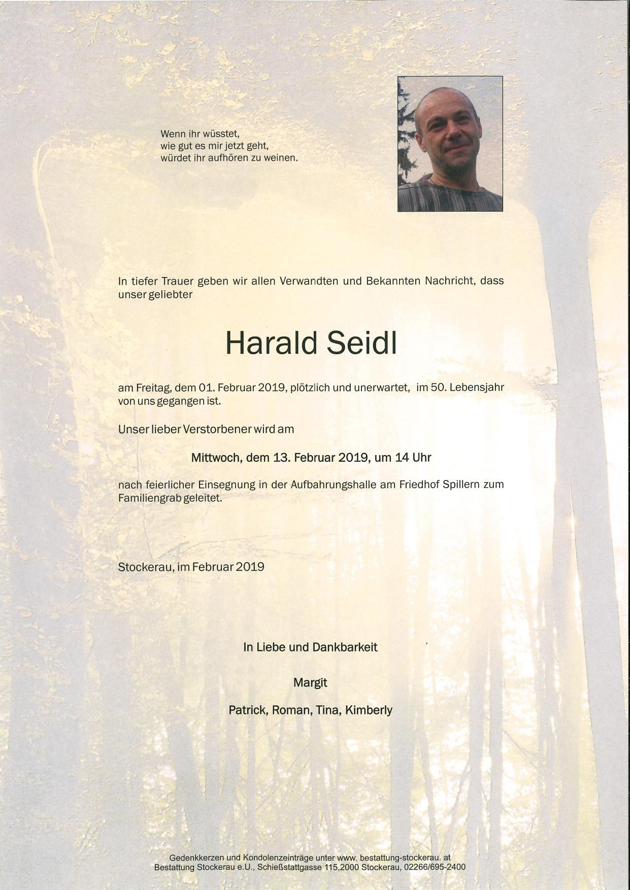 Traueranzeige von Harald Seidl