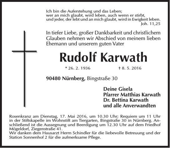 Traueranzeige von Rudolf Karwath