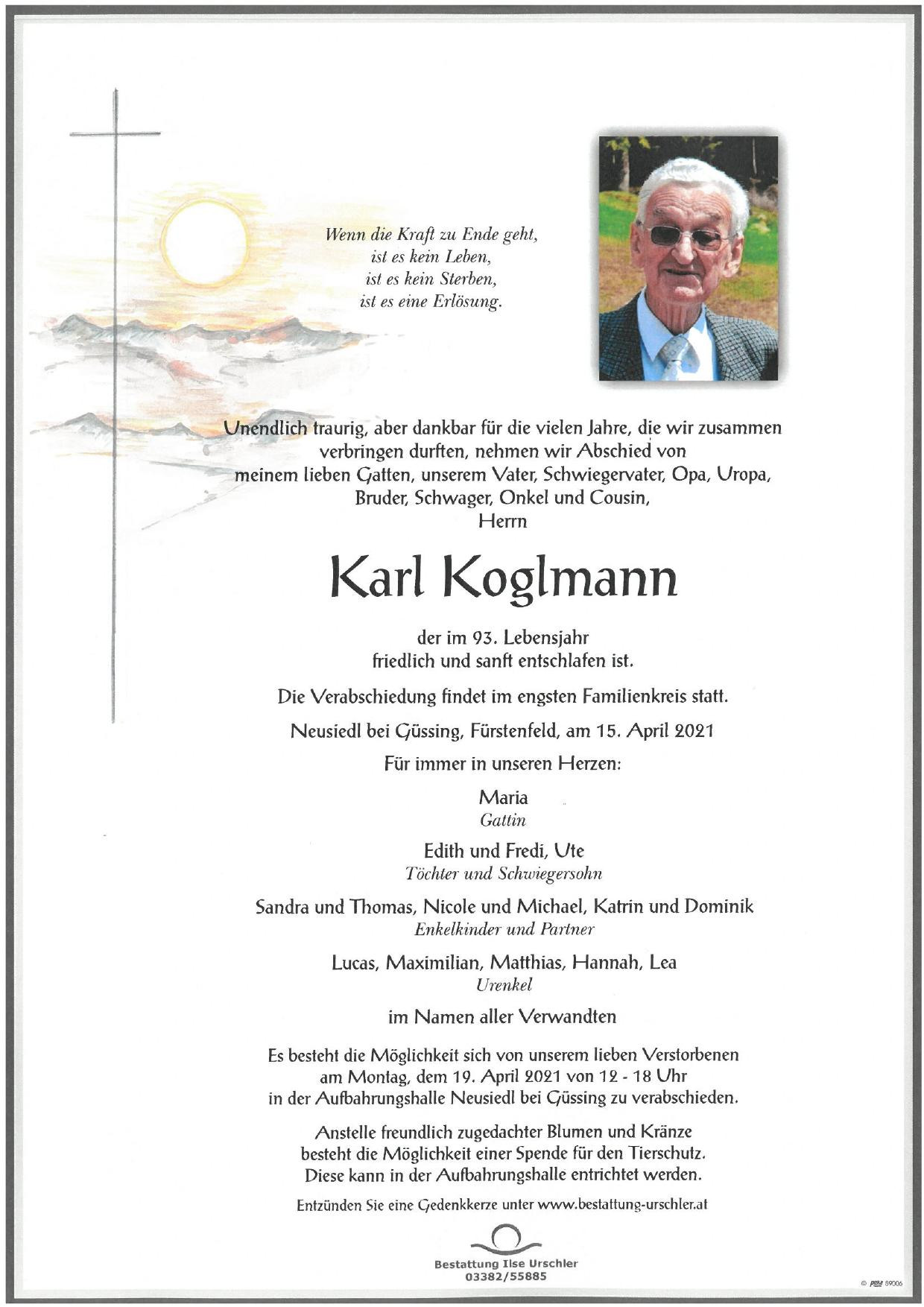 Traueranzeige von Karl Koglmann