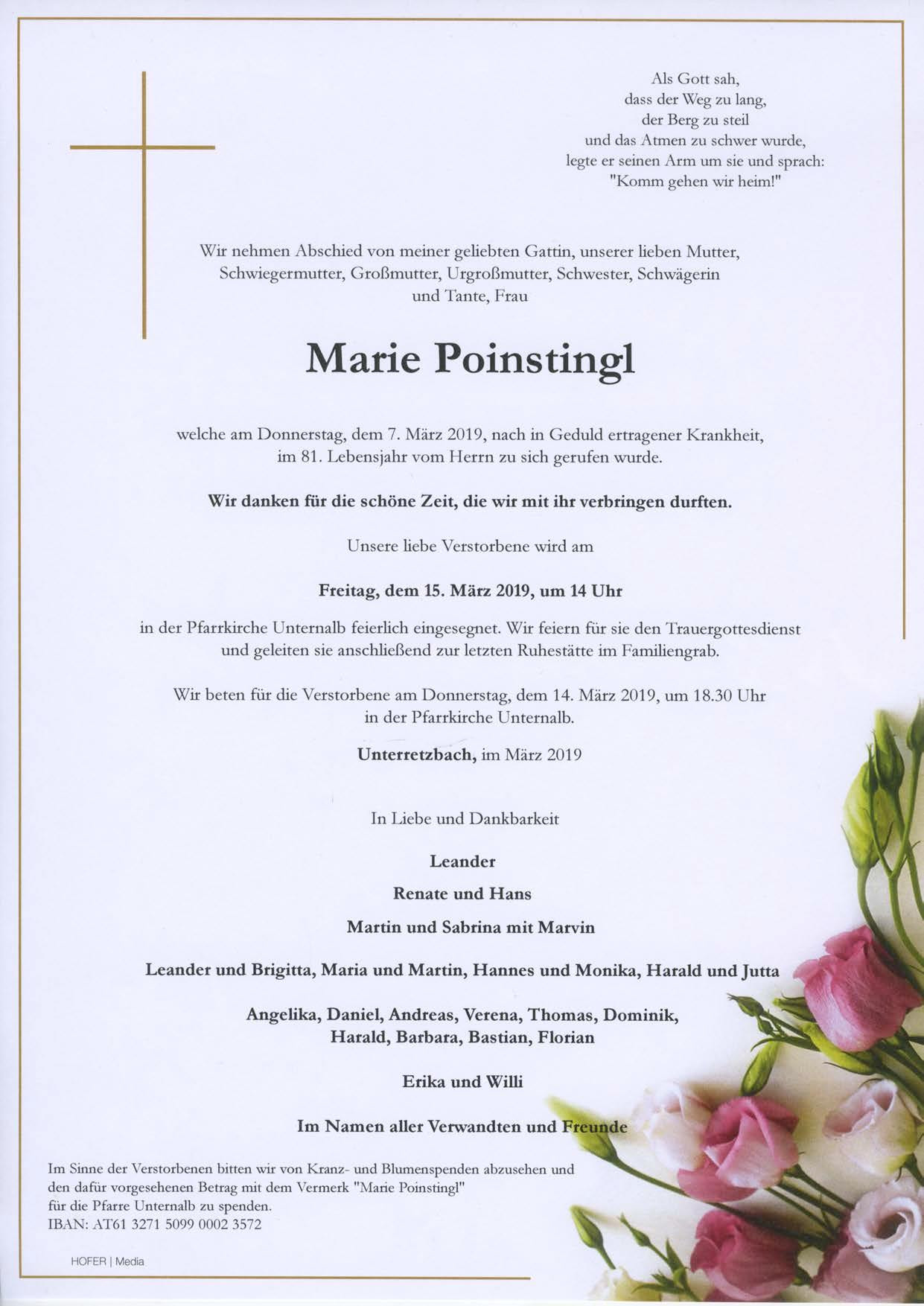 Traueranzeige von Marie Poinstingl