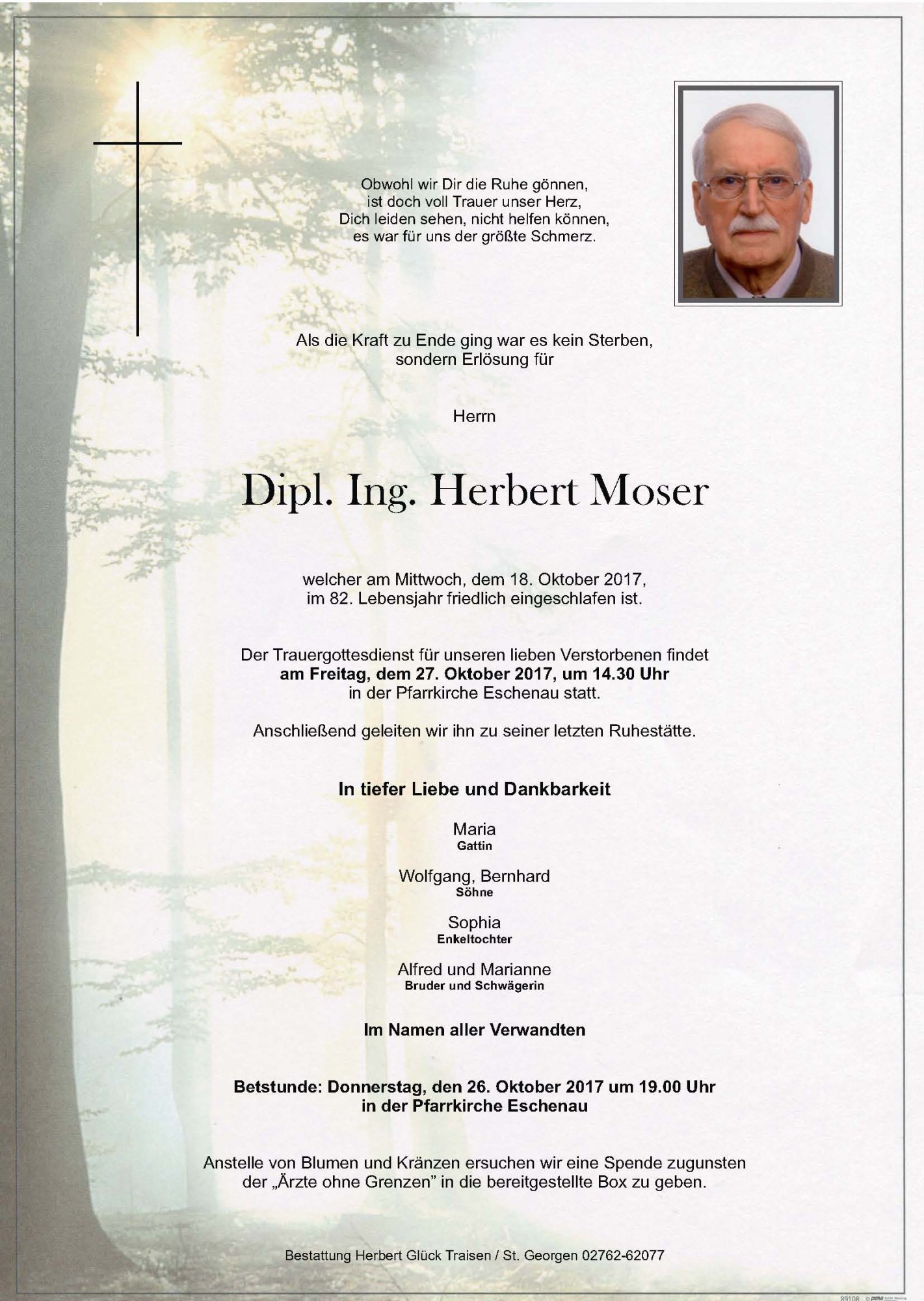 Traueranzeige von Dipl. Ing. Herbert Moser