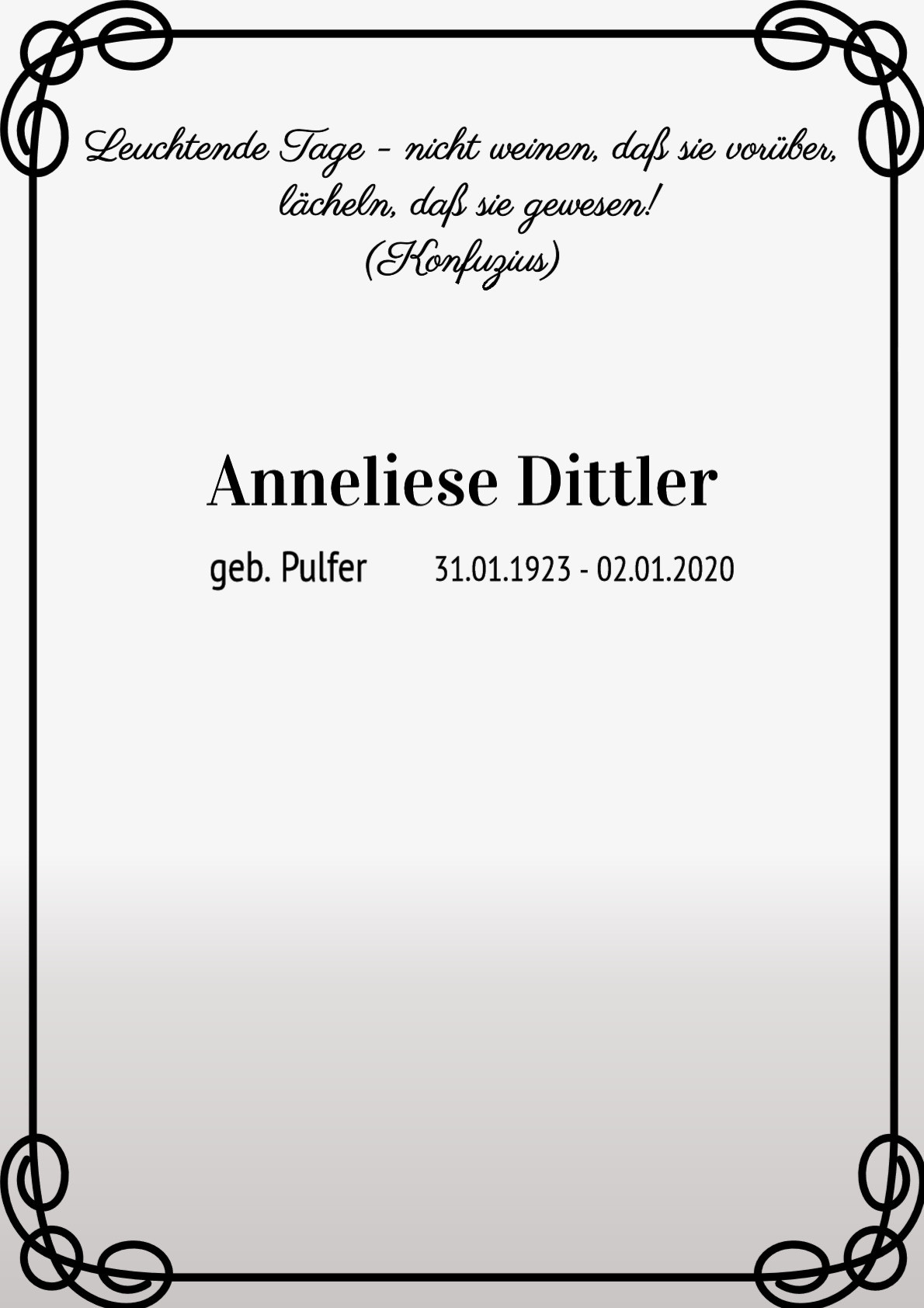 Traueranzeige von Anneliese Dittler