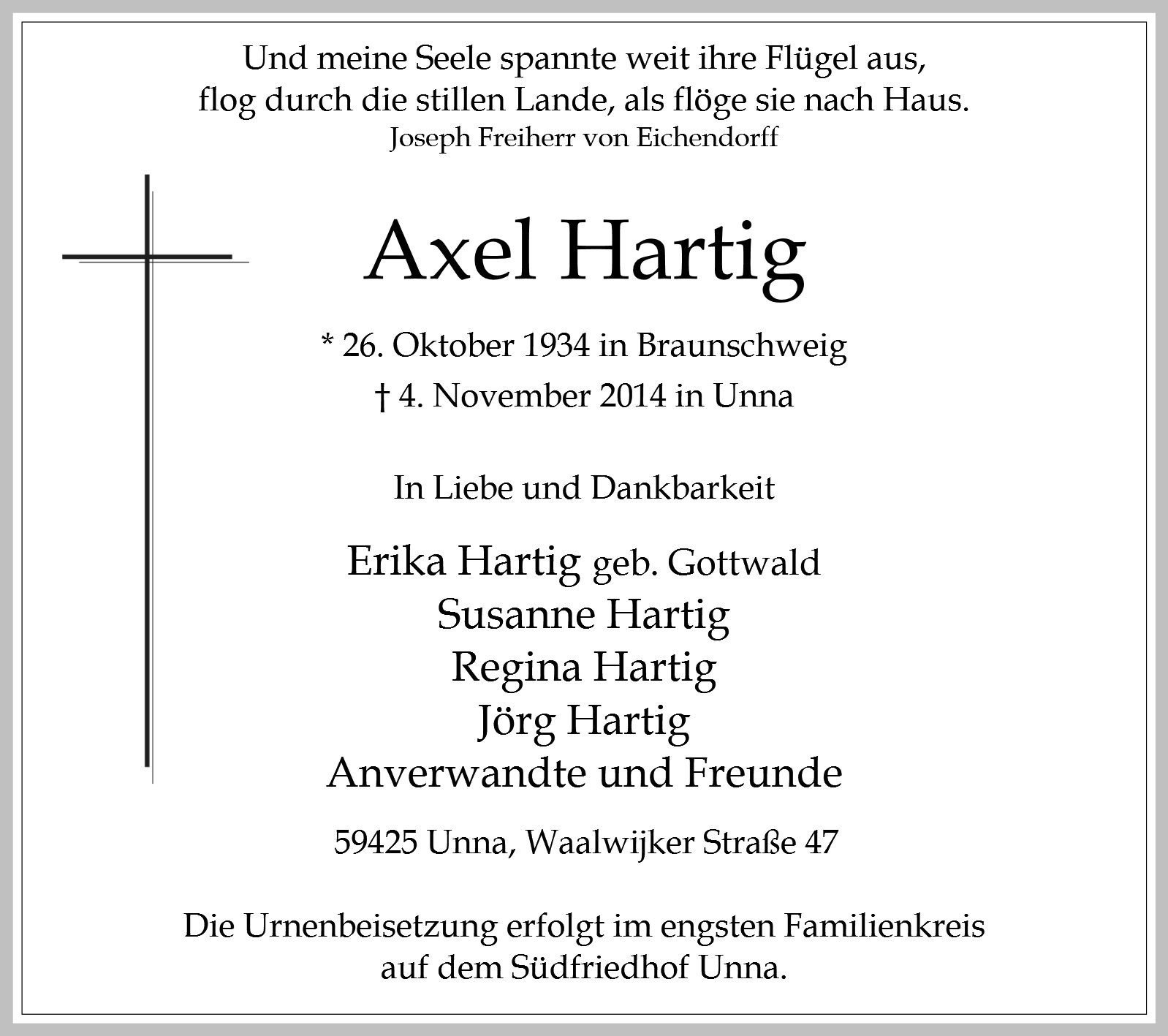 Traueranzeige von Axel Hartig