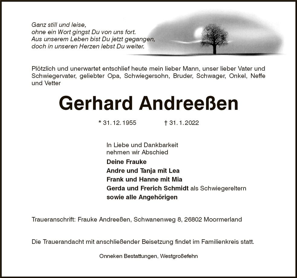 Traueranzeige von Gerhard Andreeßen