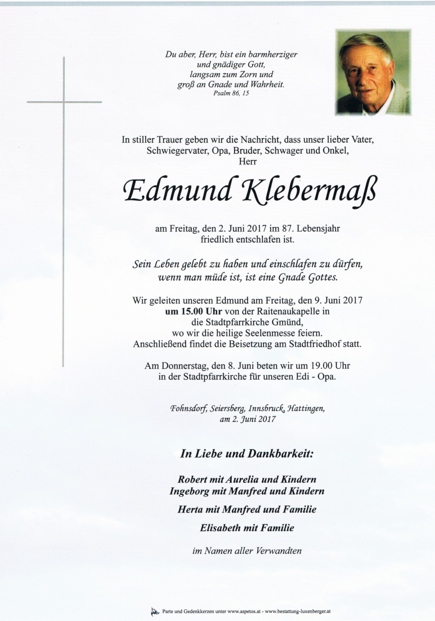 Traueranzeige von Edmund Klebermaß