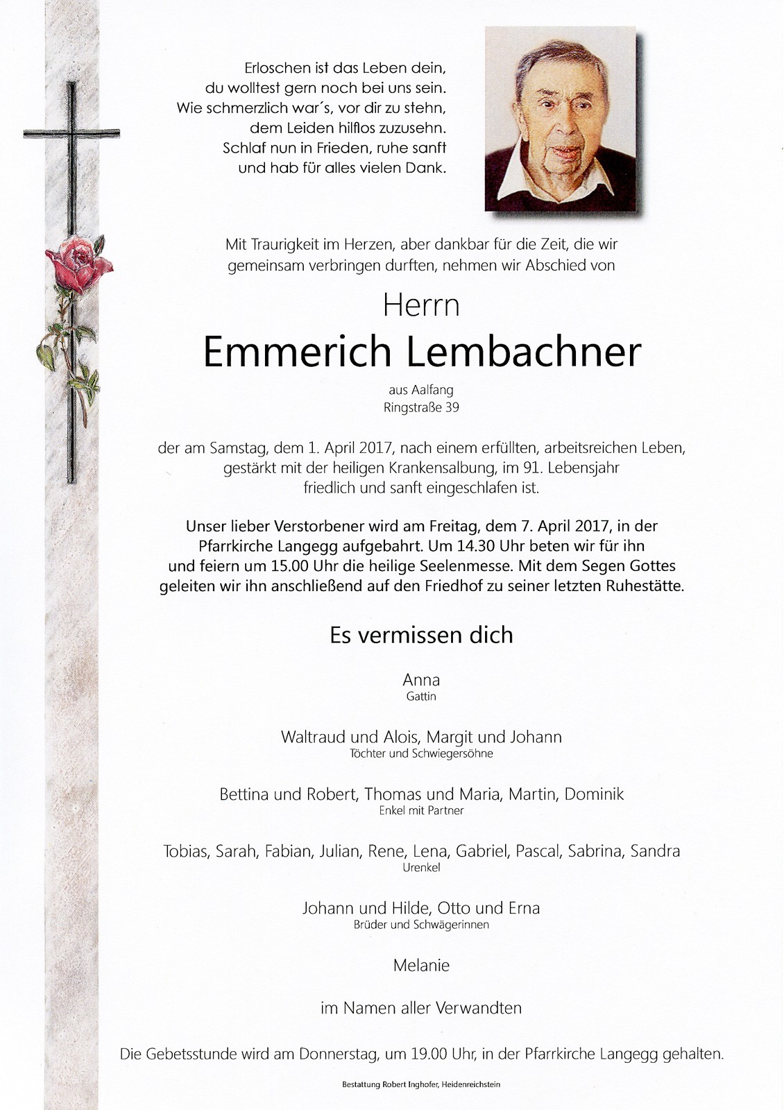 Traueranzeige von Emmerich Lembachner