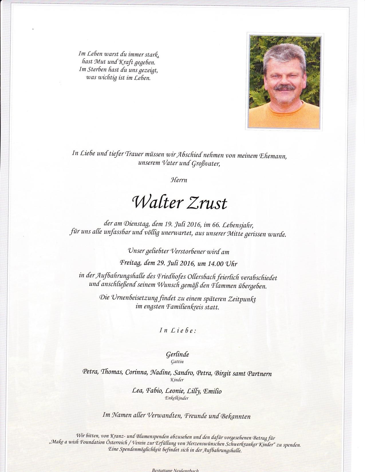 Traueranzeige von Walter Zrust