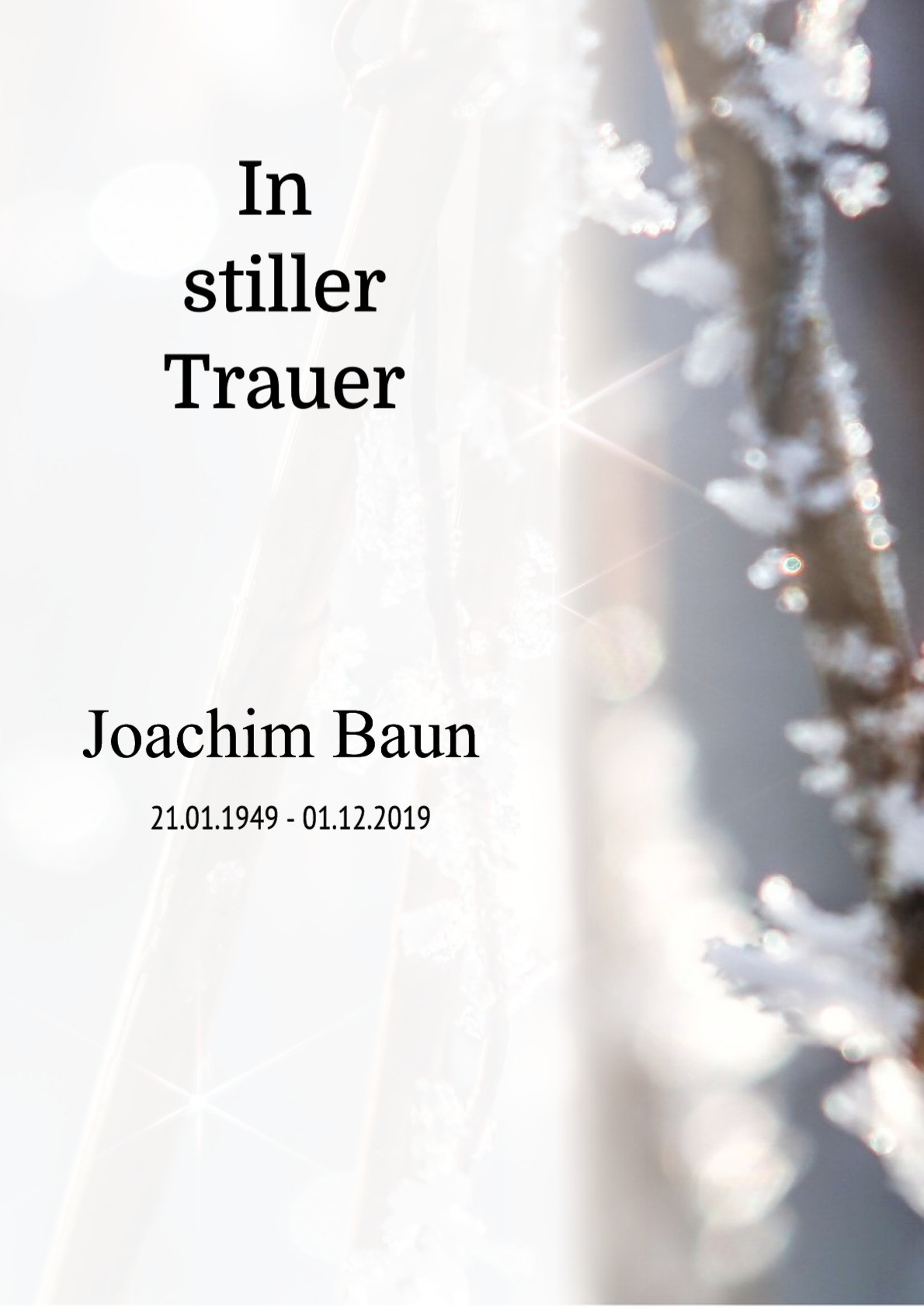 Traueranzeige von Joachim Baun