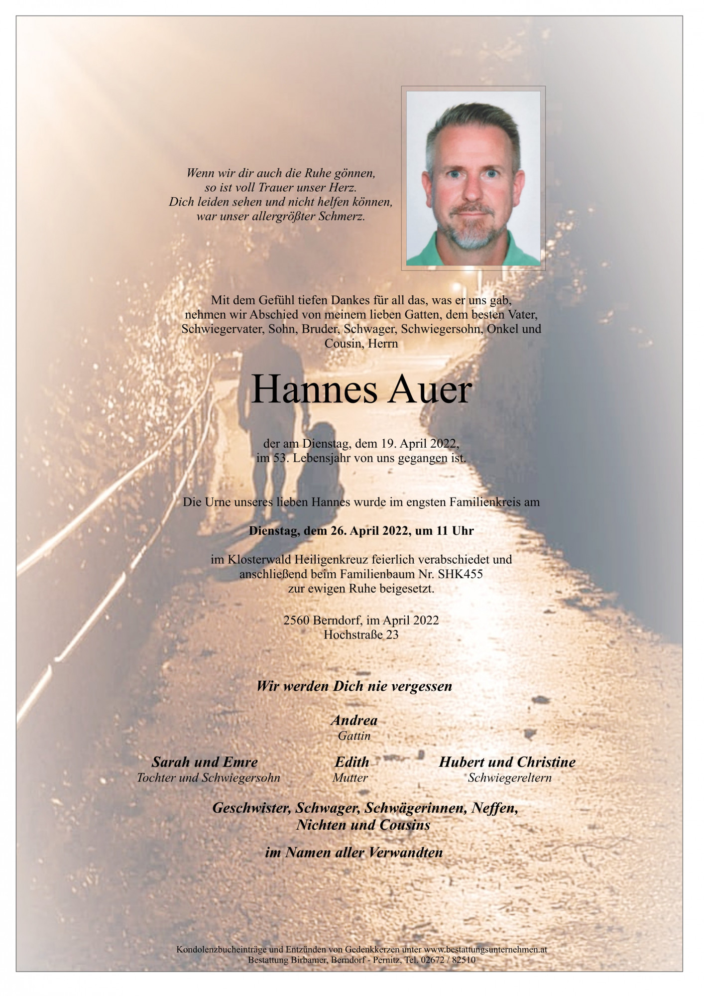 Traueranzeige von Hannes Auer