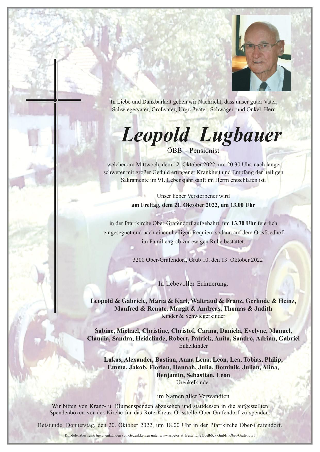 Traueranzeige von Leopold Lugbauer