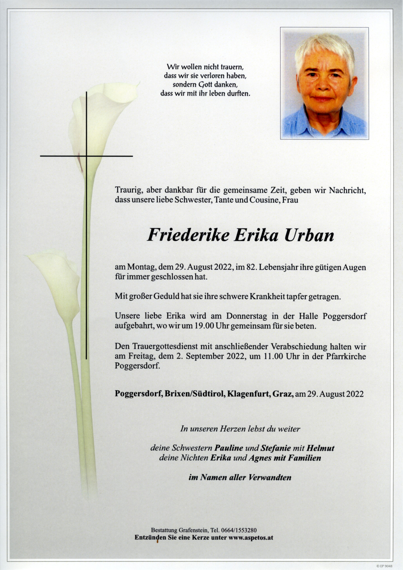 Traueranzeige von Frau Friederike Erika Urban