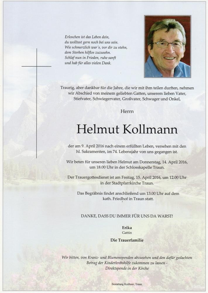 Traueranzeige von Helmut Kollmann