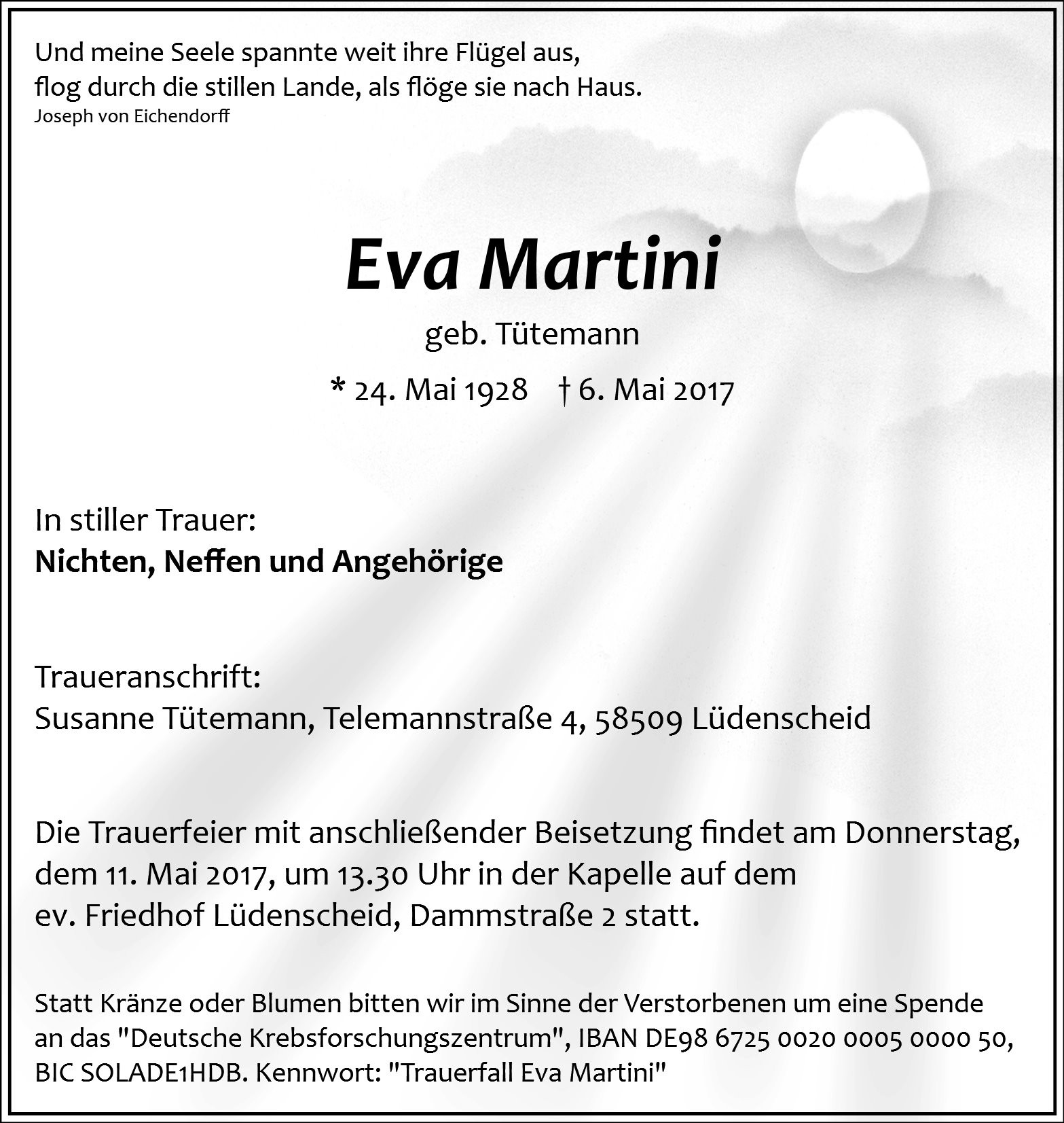 Traueranzeige von Eva Martini